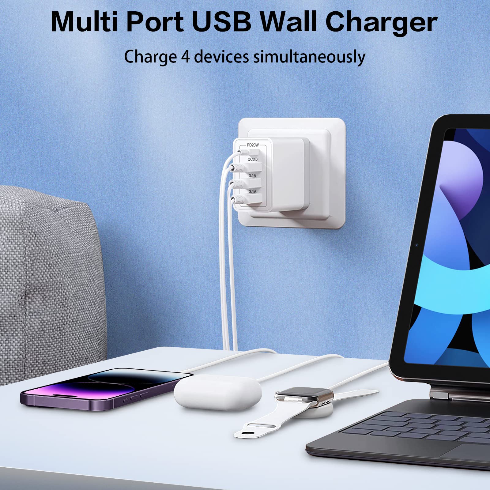 35W USB C Fast Charger Block 4-Port Wall Charger [3-Pack] - Compatible with iPhone 14/13/Pro Max, Samsung Galaxy S22/S21/S9, Google Pixel 6 & Tablets - White | Fast Charging for Home, Office & Travel