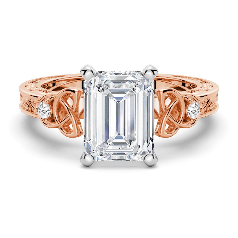 Vintage Celtic Knots Design Emerald Cut Moissanite Engagement Ring for Women - Elegant Wedding, Promise & Anniversary Jewelry Gift