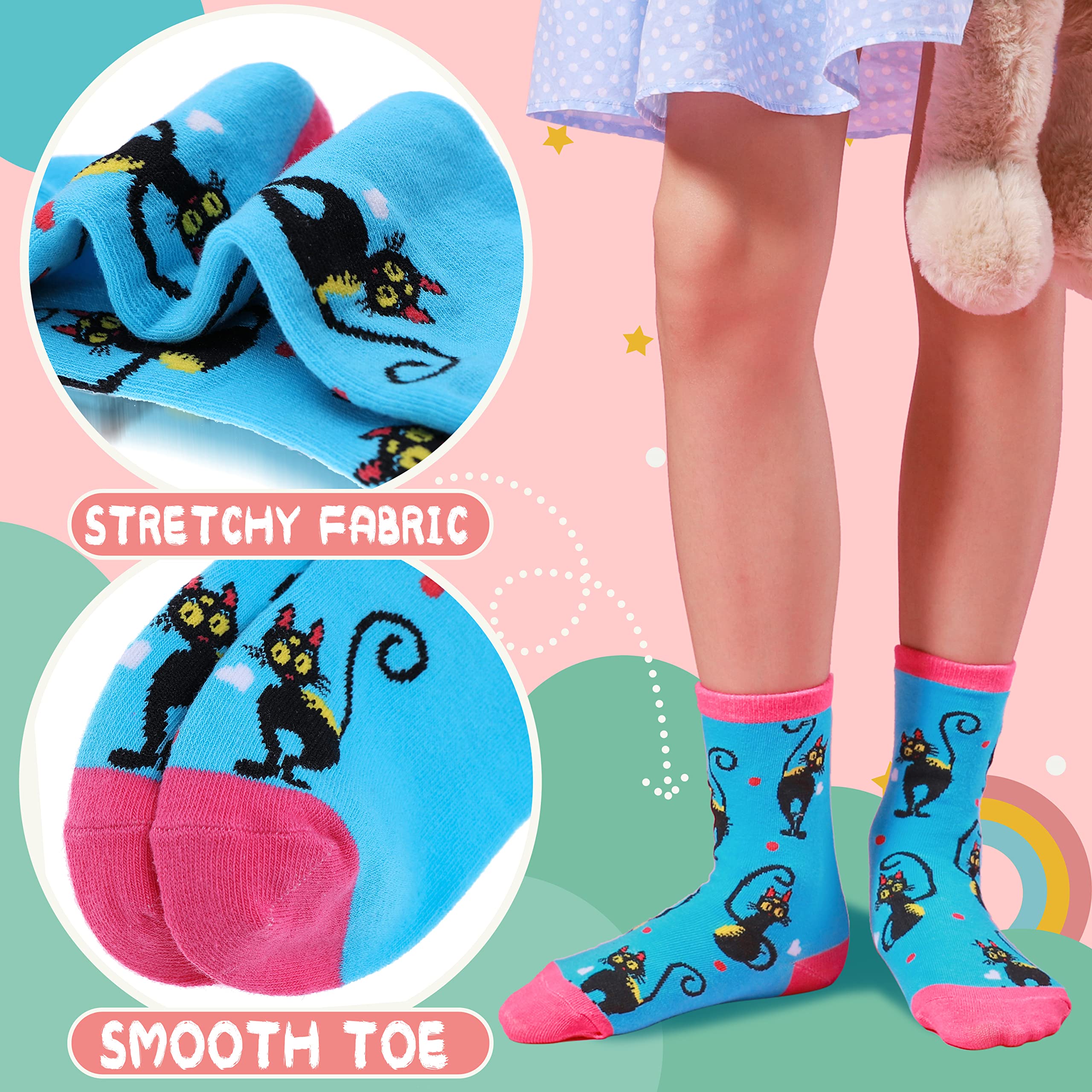 **Soft Cotton Kids Girls Socks - 6 Pairs Cute Animal Pattern Novelty Socks for School, Play & Everyday Wear**
