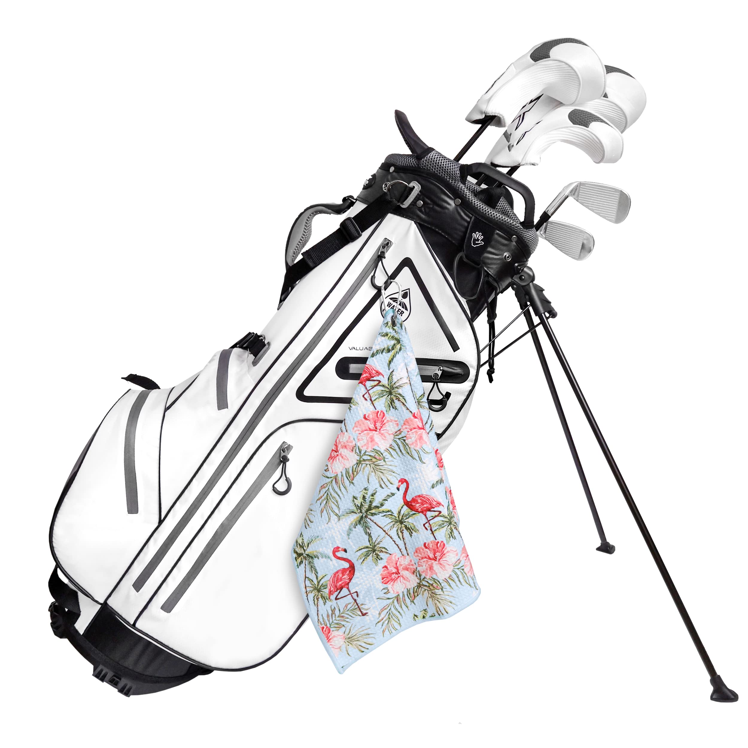 Premium Golf Towel Set of 2 - Microfiber Waffle & Ball Towels for Golf Bags - Best Golf Accessories for Men & Women - Ideal Golf Gifts - Flamingo Palm Tree Design - Perfect for Course Play, Practice & Club Storage