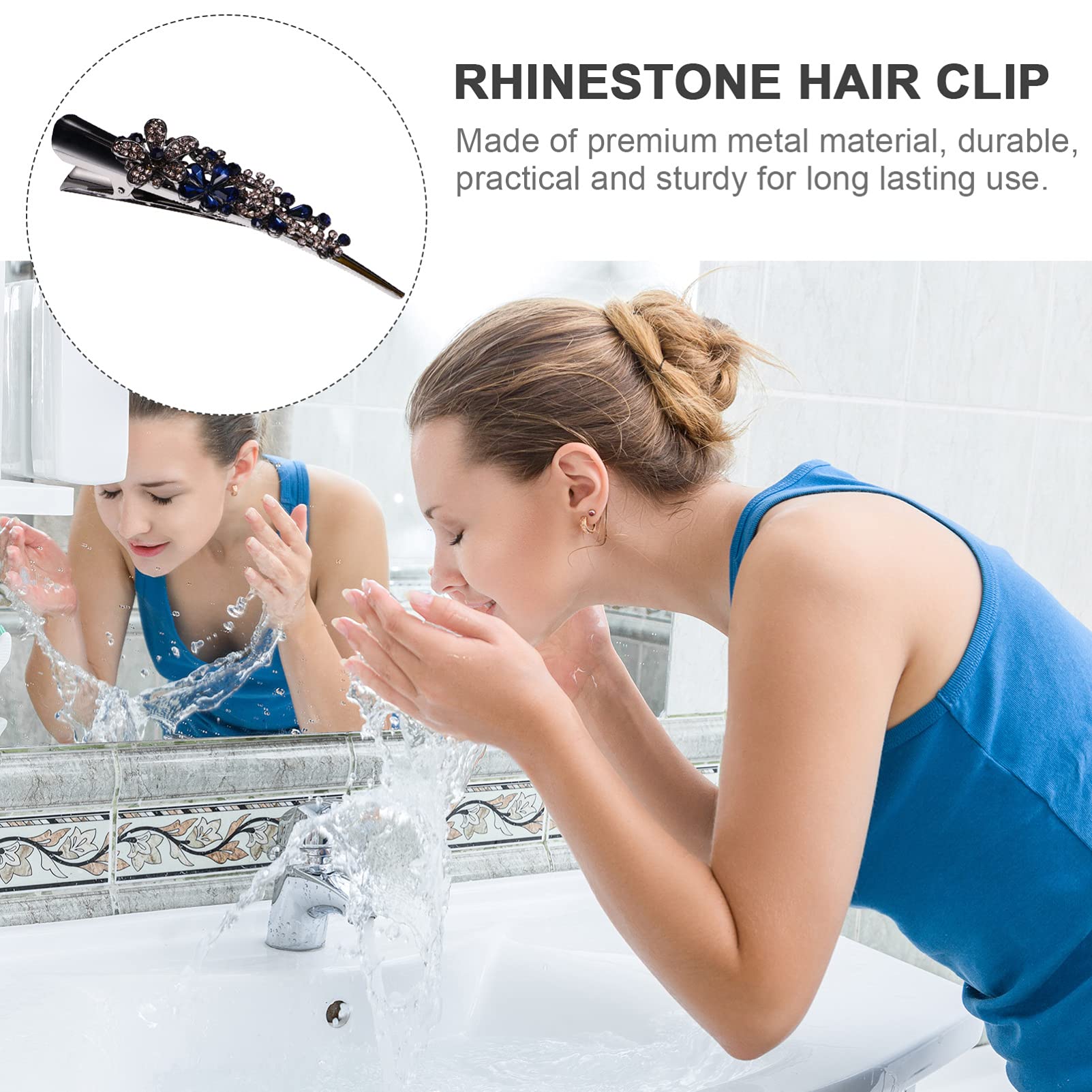 Lurrose 3pcs Metal Duckbill Hair Clips with Rhinestones - Alligator Hair Clips for Women, Hair Styling Accessories for Weddings, Parties & Everyday Use