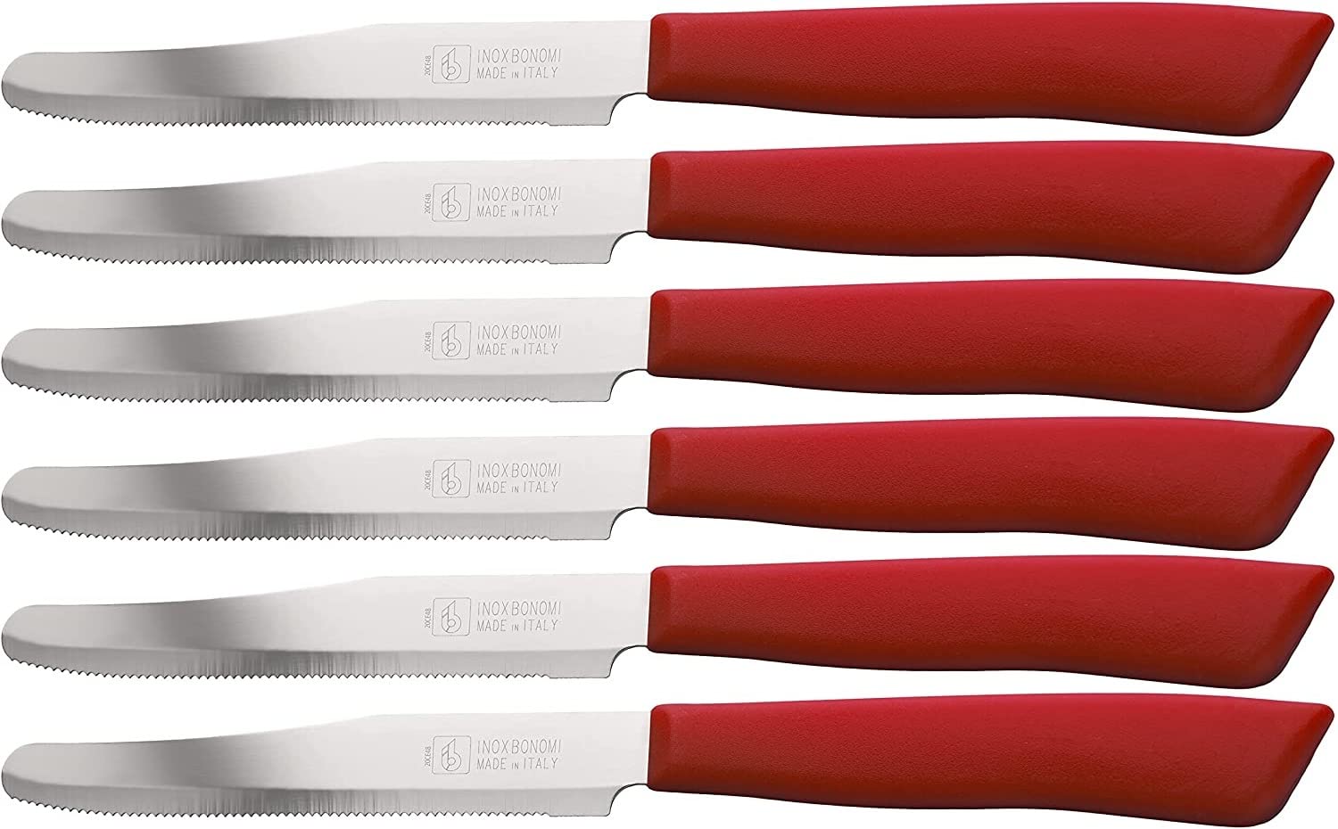 Premium Italian Knives 6-Piece Set - High-Quality Stainless Steel Kitchen Knives with Ergonomic Red Handles - Perfect for Cooking, Slicing, Dicing, and Food Prep