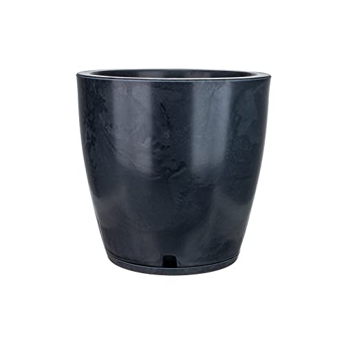 Black Marble Resin Planter with Drainage Hole & Saucer - Large 18.11x17.72in (13.17 gal) Indoor/Outdoor Flower Pot for Home, Garden, Patio & Office Decor | Amsterdan Floridis Design