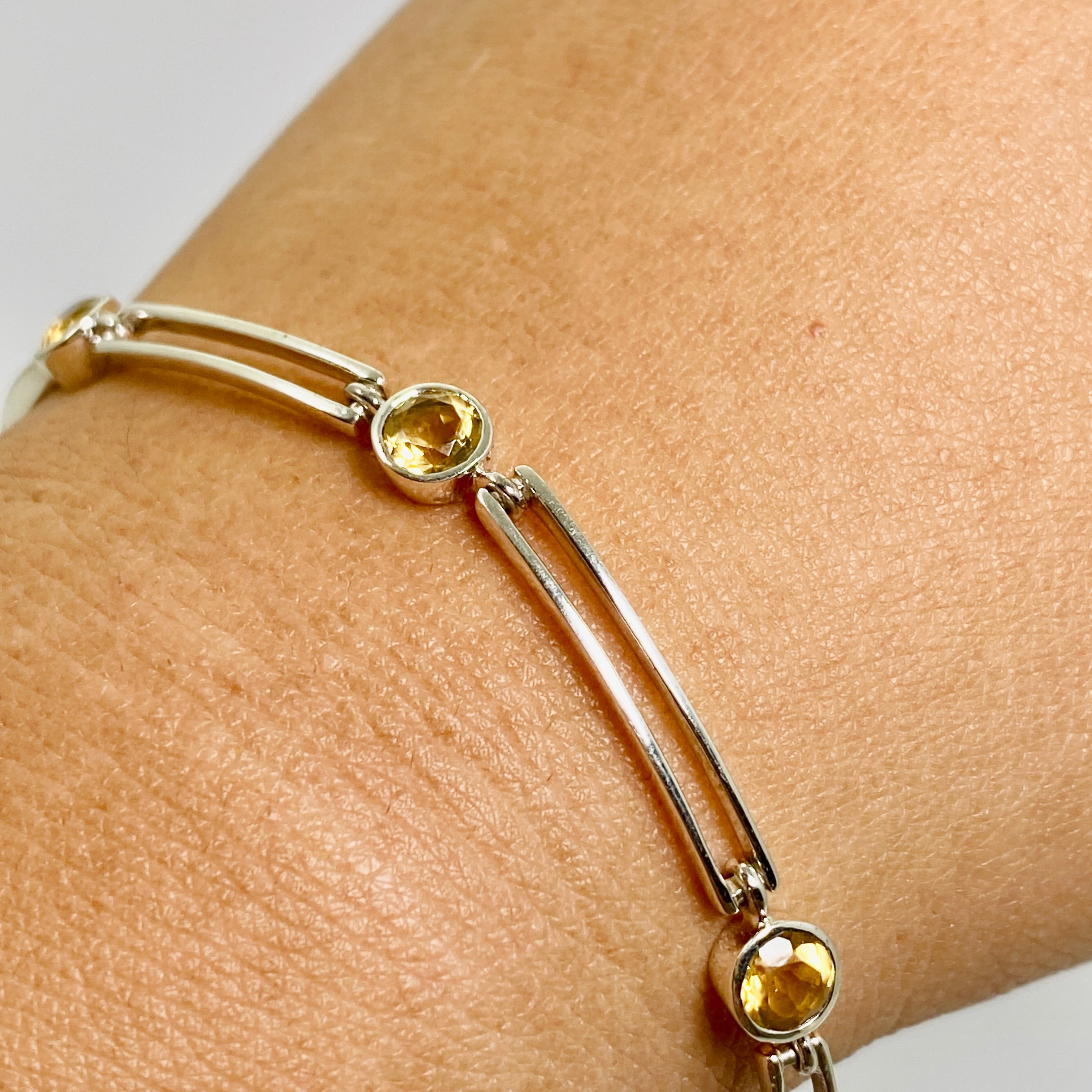 Natural Citrine Round Faceted Gemstone Silver Split Spacer Bracelet for Women - Perfect for Everyday Wear, Gift Giving & Boho Jewelry Collection