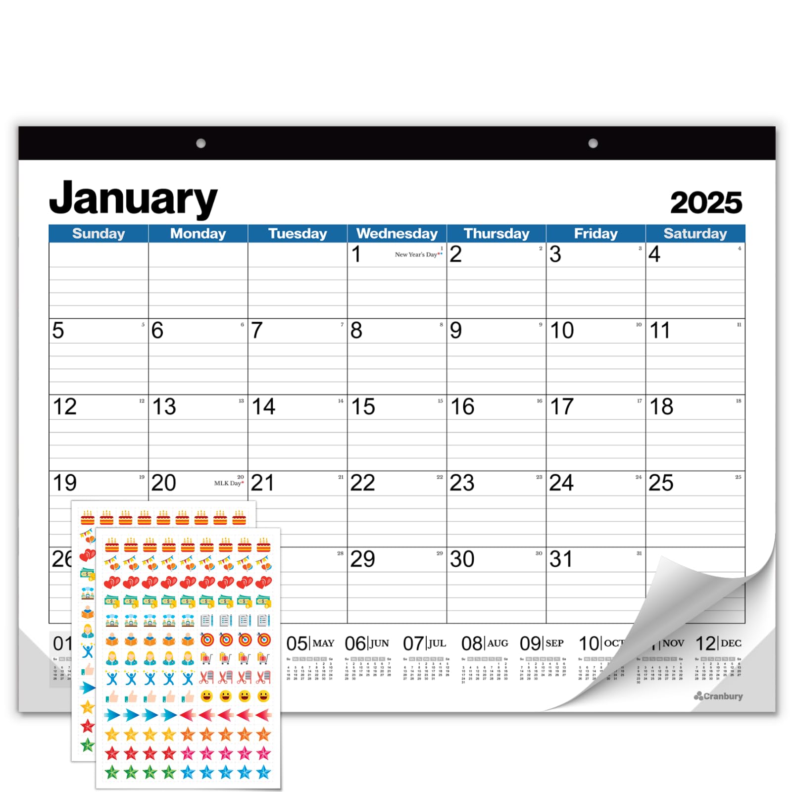 CRANBURY Large 22x17 Desk Calendar 2025 - Big Monthly Planner & Desk Blotter for Office or Home Use | Includes Stickers | Perfect for Wall Hanging, Workstation Organization & Productivity Planning