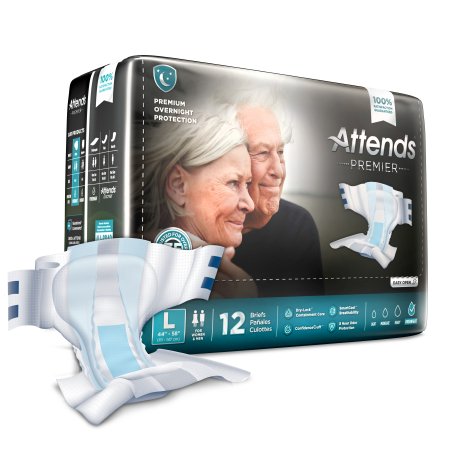 Attends Premier Brief Adult Diapers - All Sizes for Day & Night Protection - Ideal for Incontinence Care, Travel & Post-Surgery Recovery