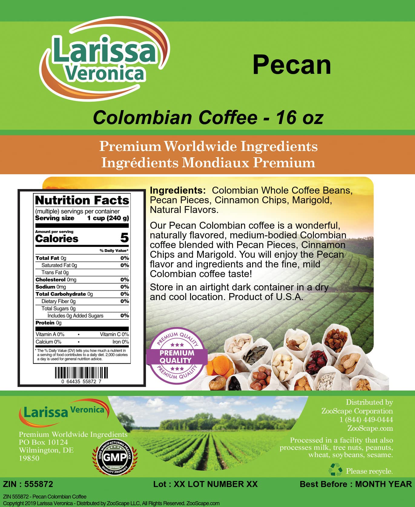 Premium Colombian Pecan Flavored Whole Coffee Beans - Gourmet, Naturally Flavored, 16 oz (3 Pack) - Perfect for Home Brewing, Office Use & Gifts