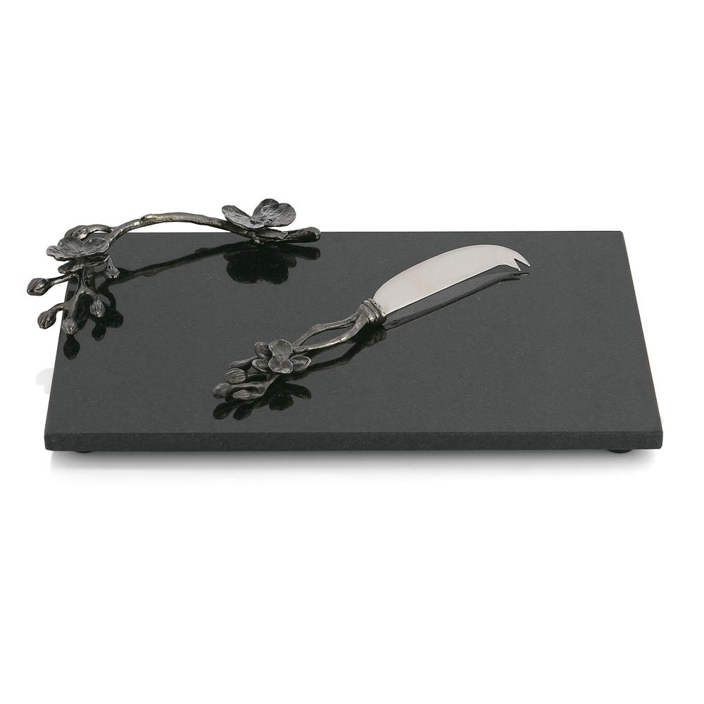 Premium Black Orchid Cheese Board Set with Stainless Steel Knife - Perfect for Wine Pairing, Charcuterie & Entertaining | Small Serving Tray for Parties, Gifts & Home Decor