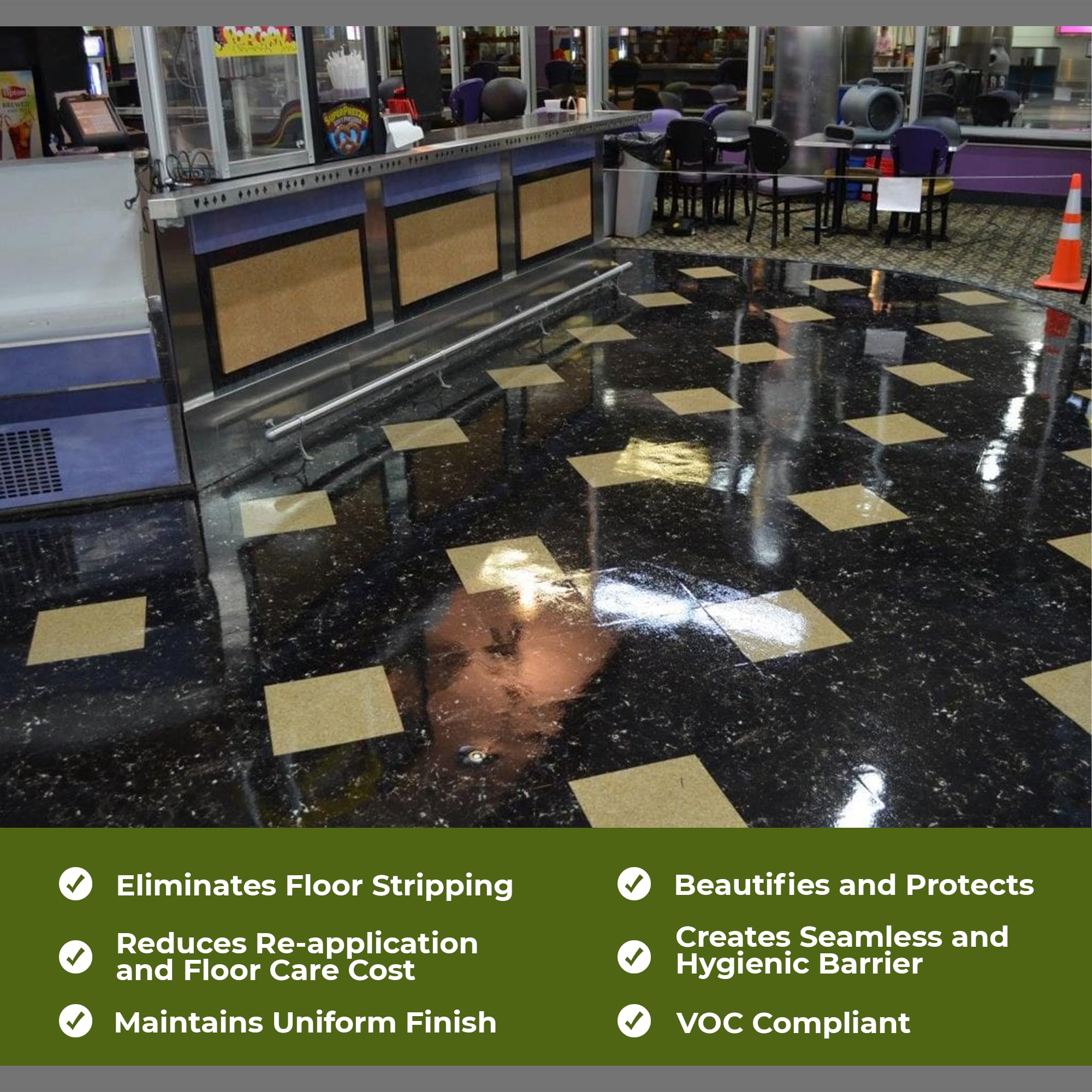 VinylGuard® WB Polyurethane Gloss Vinyl Floor Sealer - Professional Grade 2-Part Kit (1 Gallon) for LVT Tile, Terrazzo & Rubber Floors - Perfect for High-Traffic Commercial Spaces & Home Floor Protection