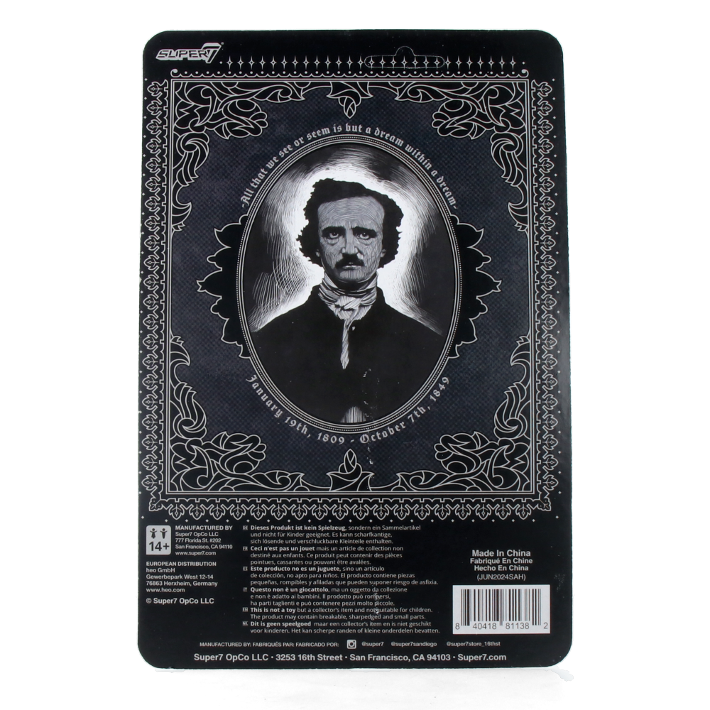 Edgar Allan Poe (Greyscale) ReAction Figure - Wave 1 Collectible Literary Action Figure for Book Lovers & Gothic Decor