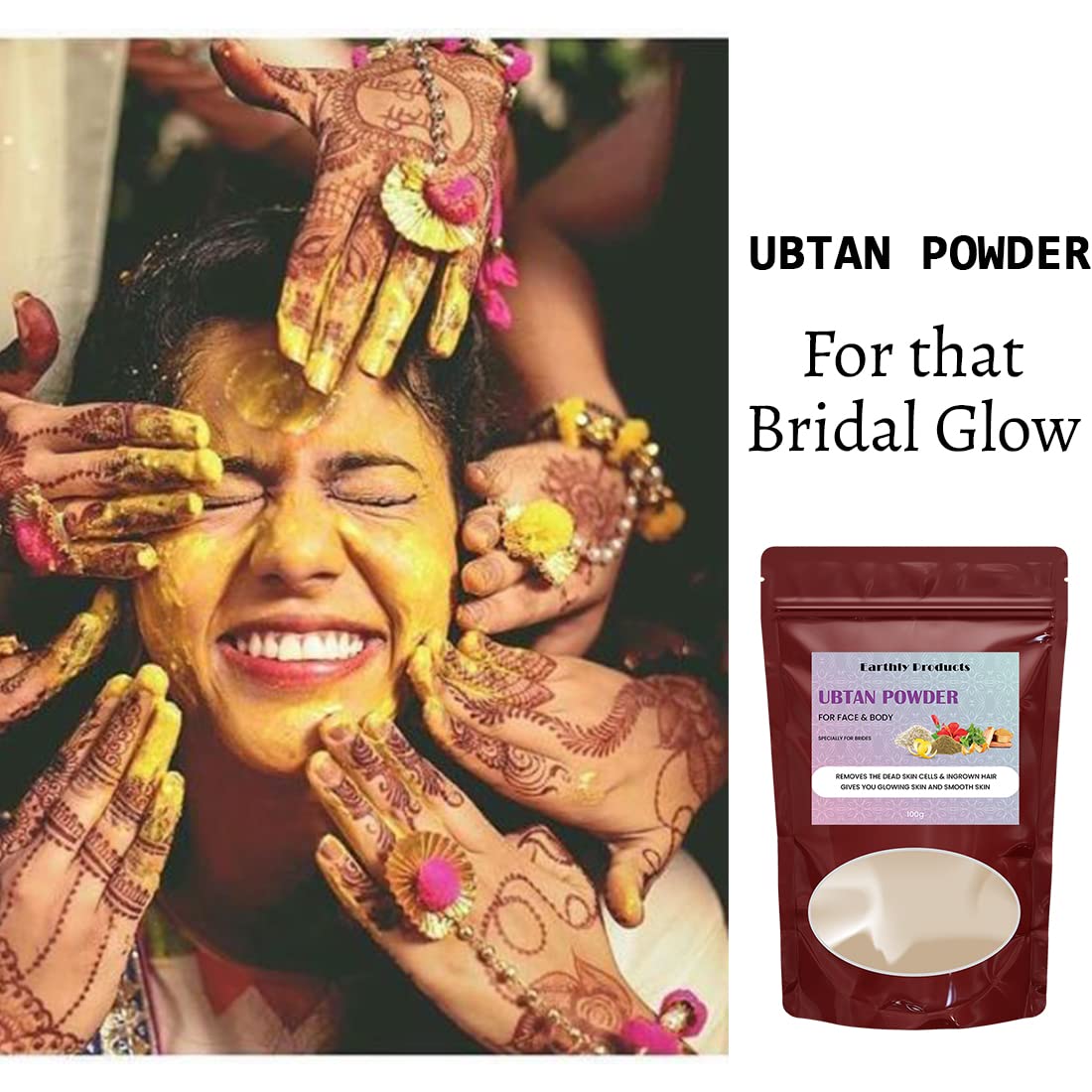 EARTHLY PRODUCTS Ubtan Powder - 100% Natural Exfoliating & Brightening Face Scrub for Glowing Skin, 100g (Pack of 3) - Perfect for Daily Skincare Routine & Ayurvedic Facial Treatments