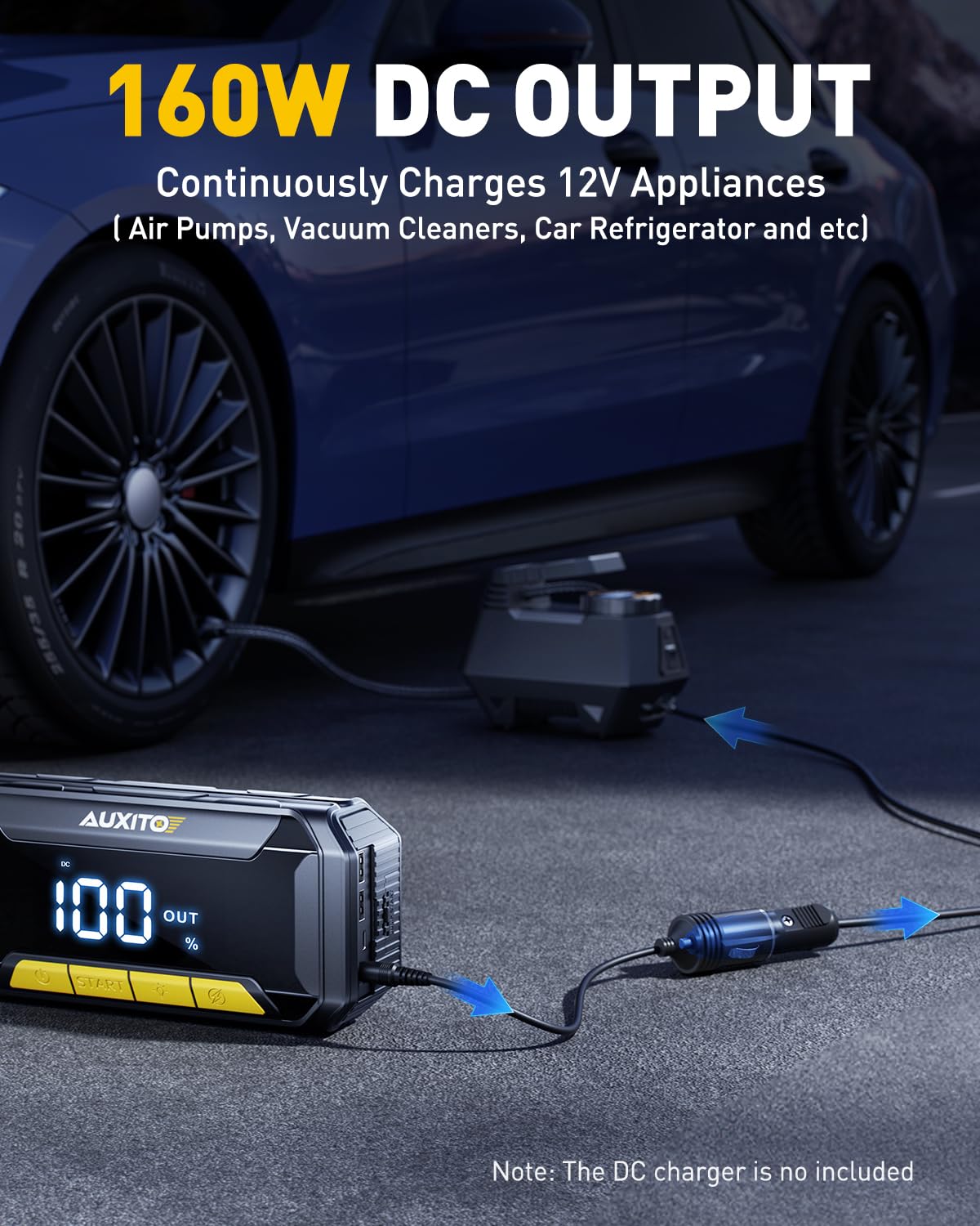 AUXITO 8000A 12V Car Battery Jump Starter with 60W Fast Charging & 160W DC Output - Portable Power Bank for Gas/Diesel Vehicles, 700LM Super Bright Flashlight - Emergency Roadside Assistance, Camping, Power Outages