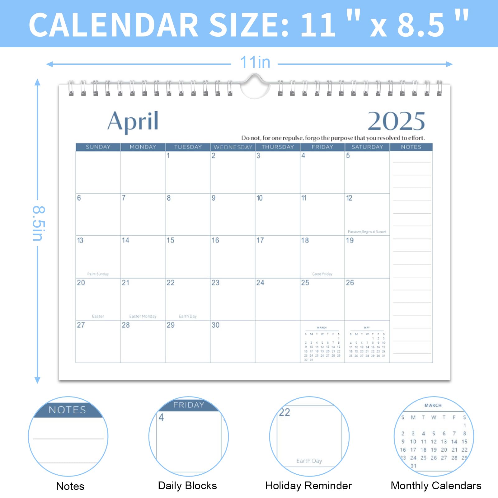 2025-2026 18-Month Wall Calendar | March 2025 to August 2026 | Spiral Bound Hanging Academic Planner 11