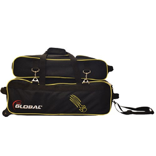 900 Global 3 Ball Deluxe Airline Roller/Tote Bowling Bag - Black & Gold Claw Design - Perfect for Travel & Tournament Bowling Gear Storage