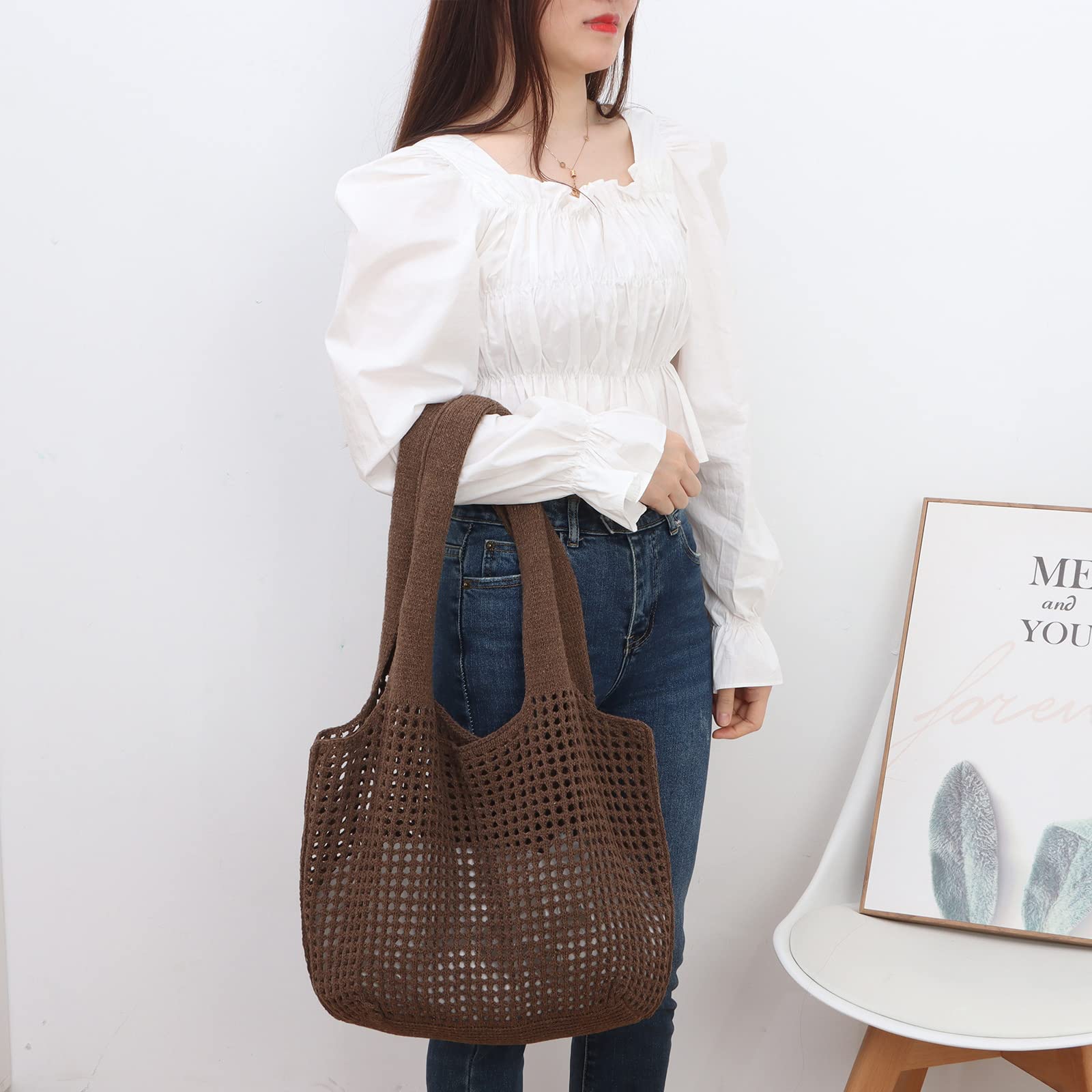 Ovida Women's Large Crochet Beach Tote Bag - Summer Mesh Shoulder Bag for Women, Cute Aesthetic Handbag for Beach, Pool, Vacation & Travel Accessories