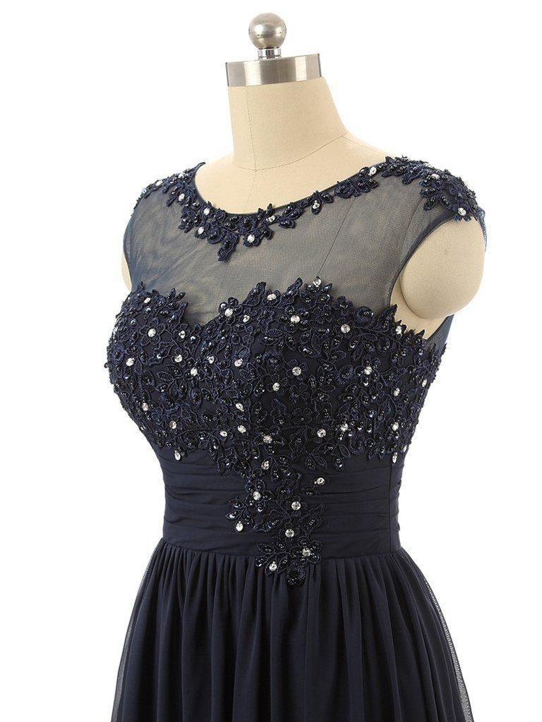 Elegant Women's High Neck Lace Applique Chiffon Long Formal Evening Dress for Prom, Wedding, Gala & Special Occasions