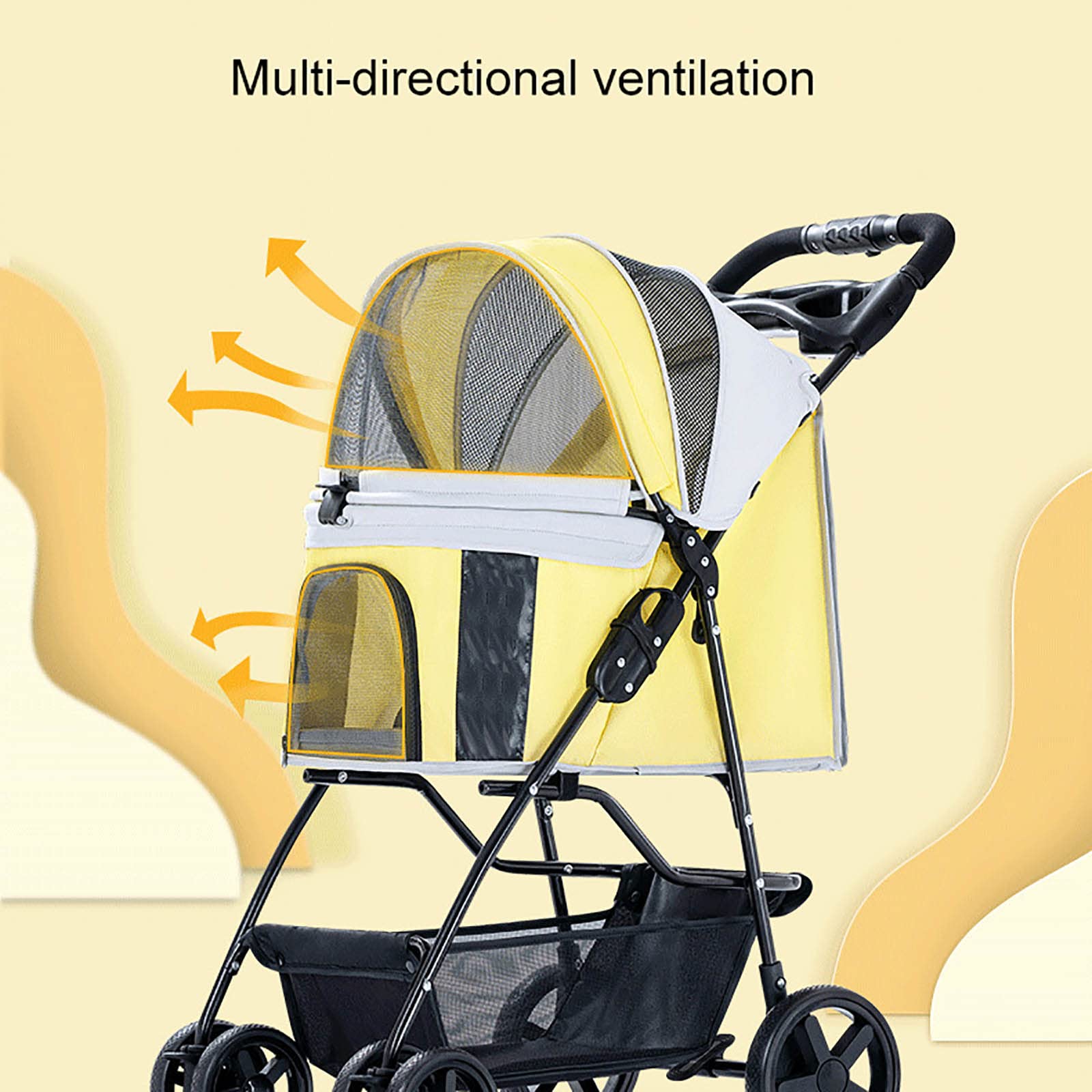 Foldable 4-Wheel Pet Stroller for Dogs & Cats - Weatherproof Carrier with Storage Basket & Brake System | Perfect for Outdoor Walks, Vet Visits & Travel Adventures