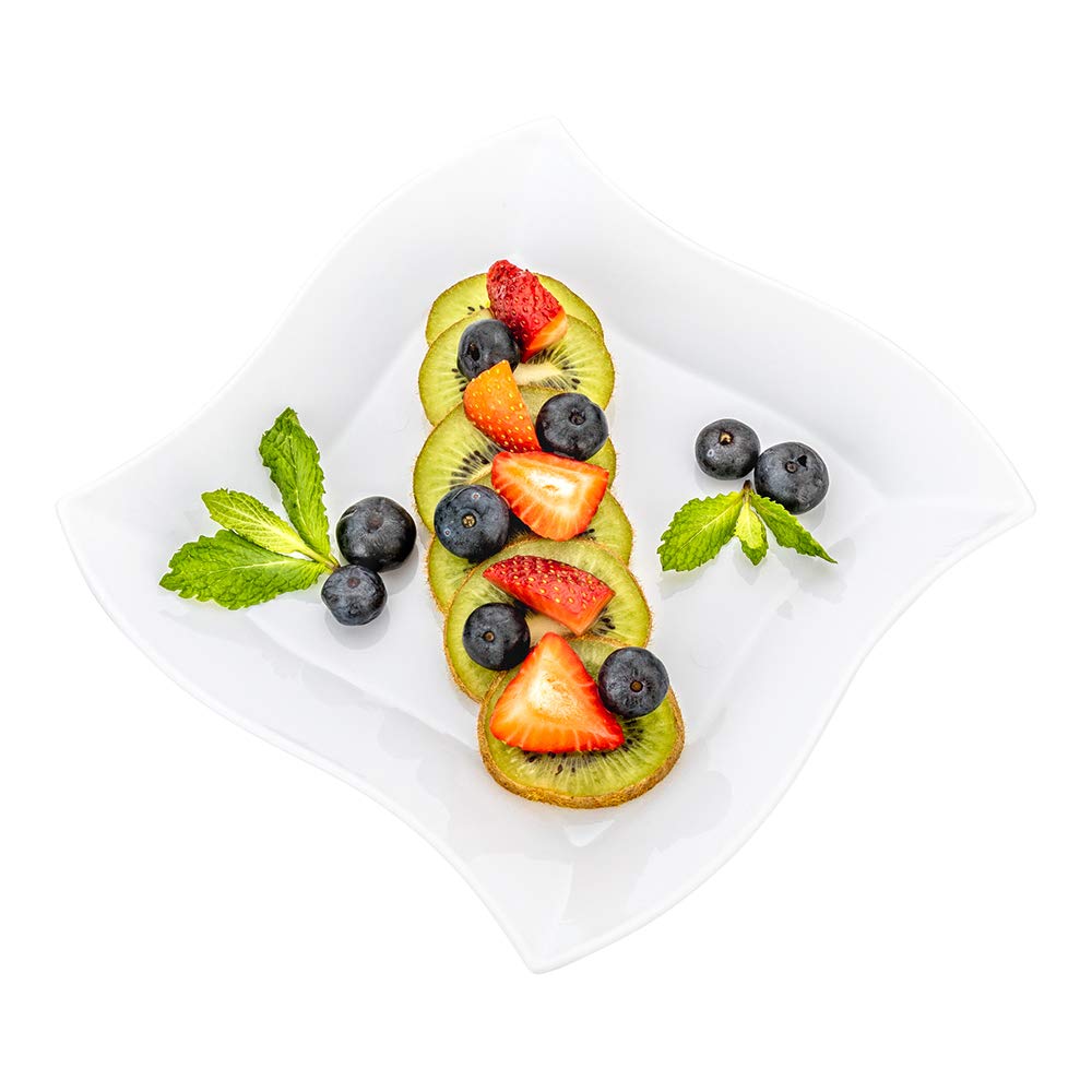 Restaurantware 7 x 7 Inch White Square Plastic Dessert Plates - 100-Pack Disposable Appetizer Plates with Wavy Edges for Cocktails, Sauces & Dips | Perfect for Weddings, Birthday Parties, Catering & Events