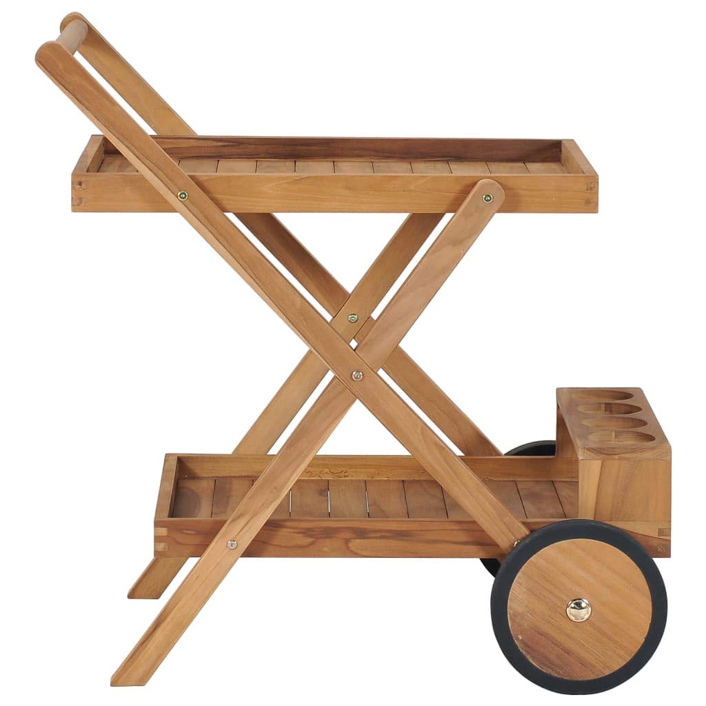 Premium Solid Teak Wood Tea Trolley Cart with Wheels - Elegant Serving Cart for Living Room, Kitchen, or Outdoor Entertaining