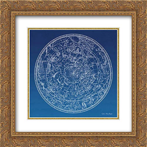 Seven Trees Design 28x28 Inch Gold Ornate Frame with Double Matted Museum Quality Art Print - Constellations Map II Wall Decor for Living Room, Bedroom & Office
