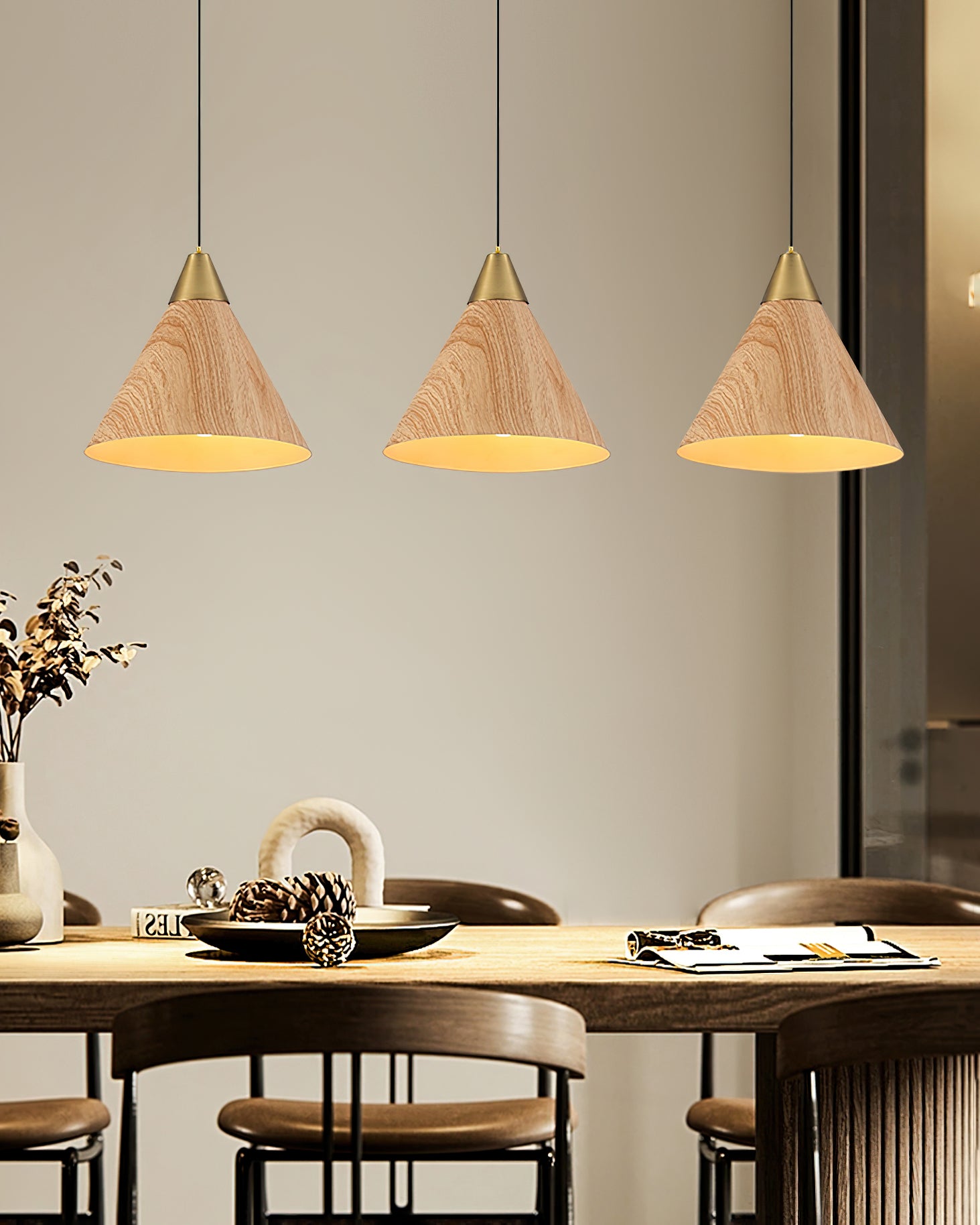 Modern Wood Grain Pendant Lamp - Handcrafted Natural Wood Ceiling Light Fixture for Dining Room, Kitchen Island & Bedroom Decor