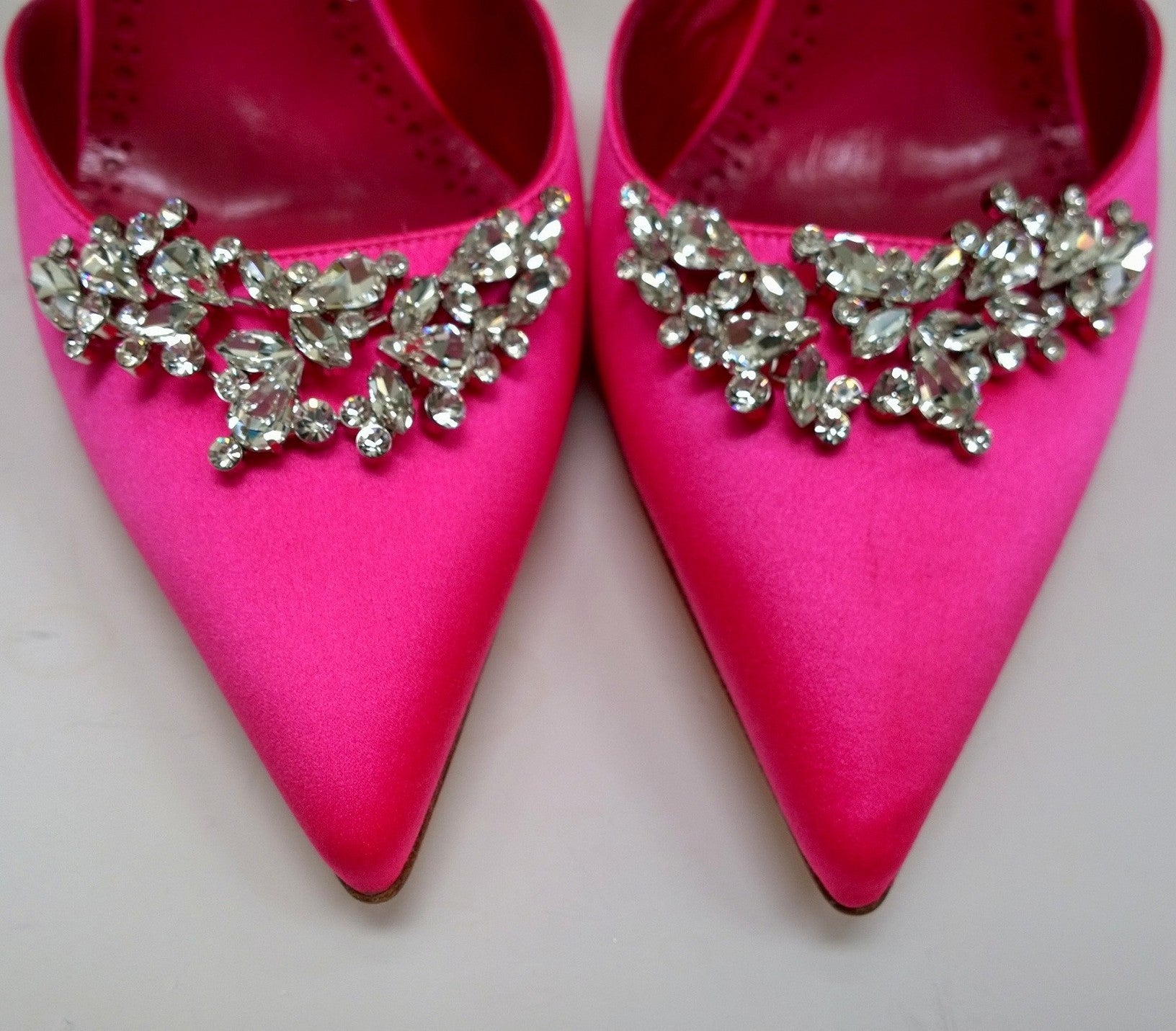 Manolo Blahnik Lurum 90mm Pink Satin Rhinestone Heels - Elegant Women's Mule Sandals for Weddings, Parties & Special Occasions