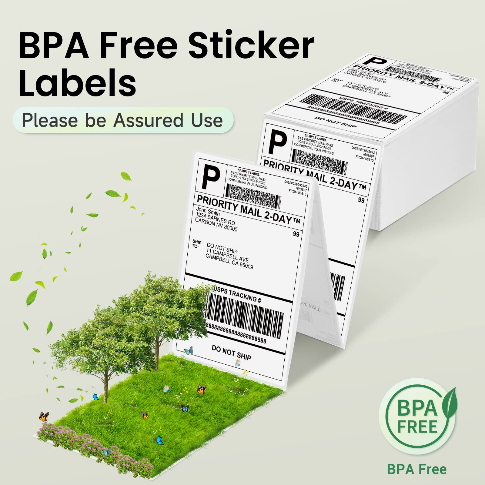 Phomemo 4x6 Thermal Direct Shipping Labels - 4''x6'' Fan-Fold Labels (500/Pack) - Compatible with Rollo, MUNBYN, Zebra & Fargo Label Printers - Perfect for E-commerce, Small Business & Home Shipping Needs