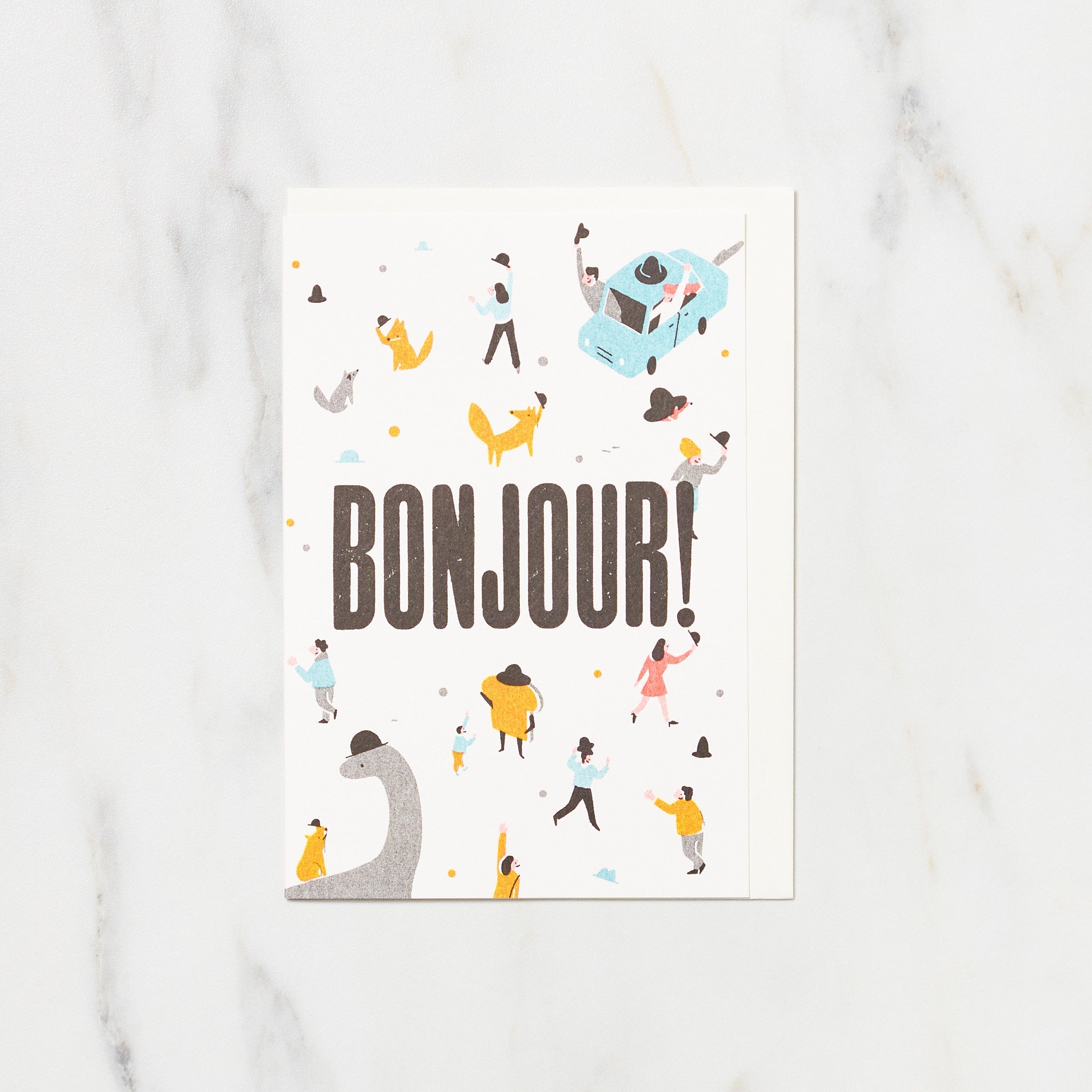 Bonjour Yo Hosoyamada Risograph Greeting Cards - Handmade Letterpress Stationery for Weddings, Birthdays & Thank You Notes | Eco-Friendly Art Prints for Home & Office Decor