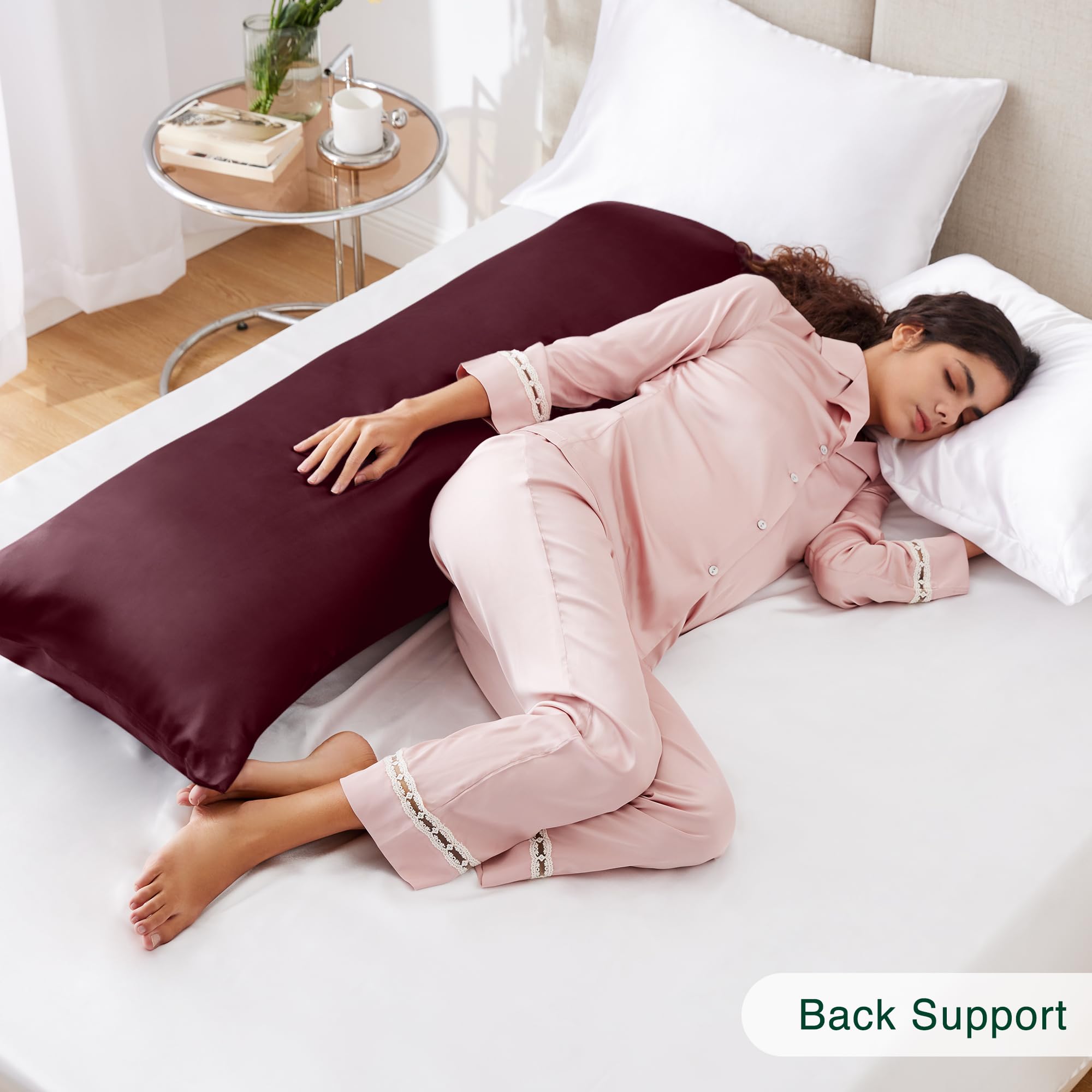 Love's Cabin 20x54 Inch Brick Red Satin Body Pillow Cover - Soft Cooling Pillowcase with Envelope Closure for Hair & Skin Care - Luxury Silk-Like Feel for Bedroom, Sofa & Travel Use