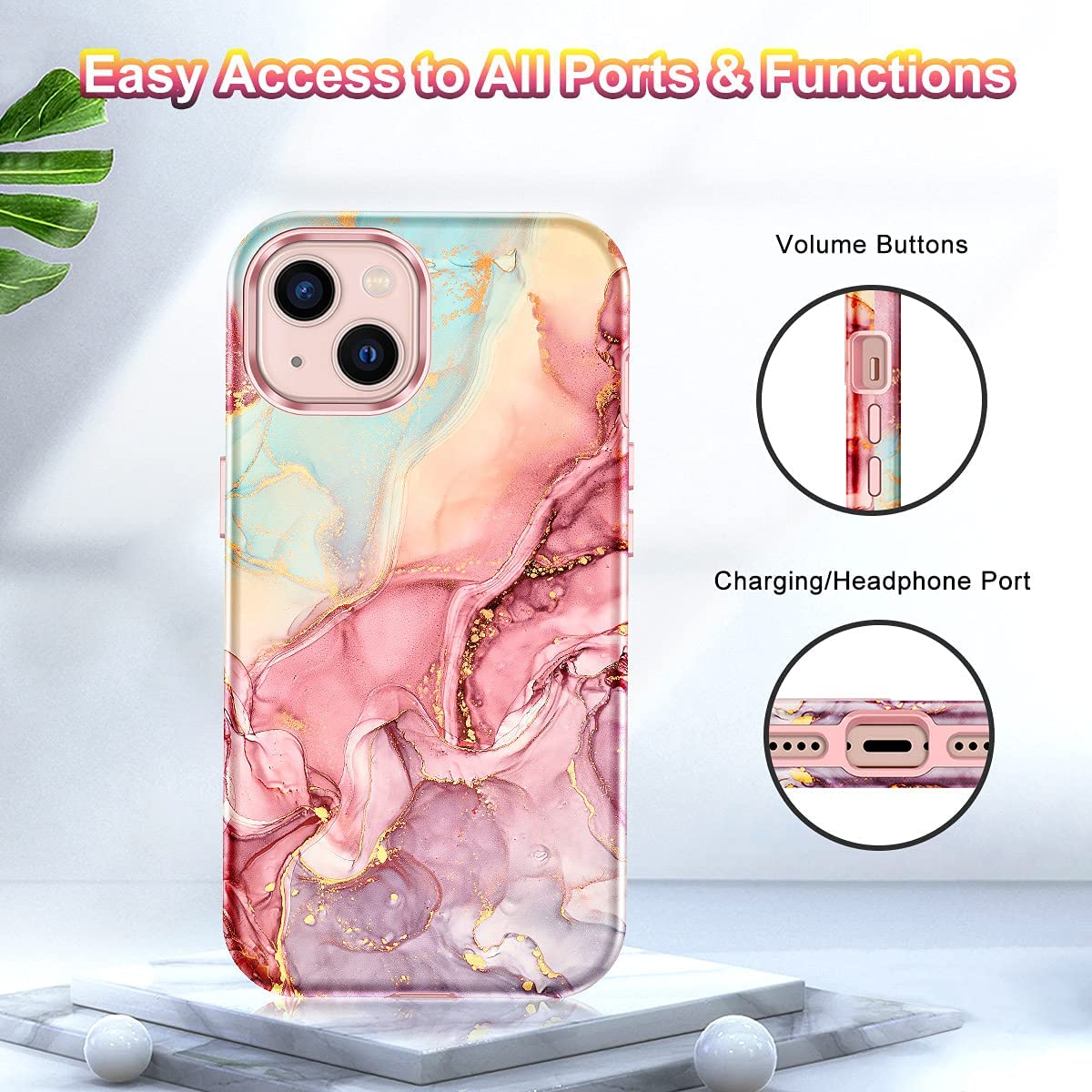 Premium iPhone 13 Marble Pattern 3-in-1 Heavy Duty Shockproof Full Body Case - Protective Cover for Work, Travel & Outdoor Activities