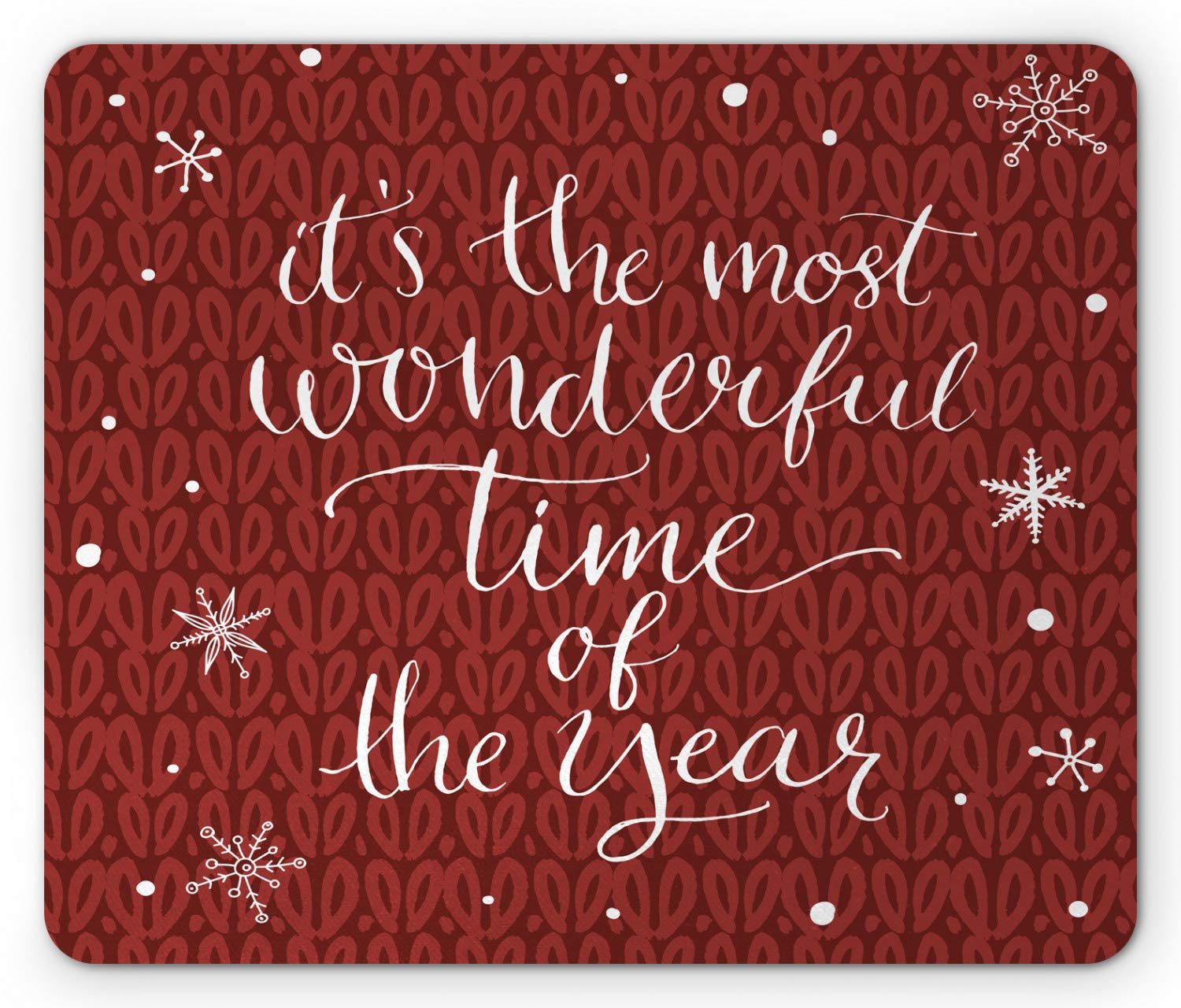 Ambesonne Christmas Mouse Pad - 'It's The Most Wonderful Time of The Year' Phrase with Snowflakes Design, Non-Slip Rubber Base, Standard Size (Red & White) - Perfect for Holiday Office Decor & Gift Giving
