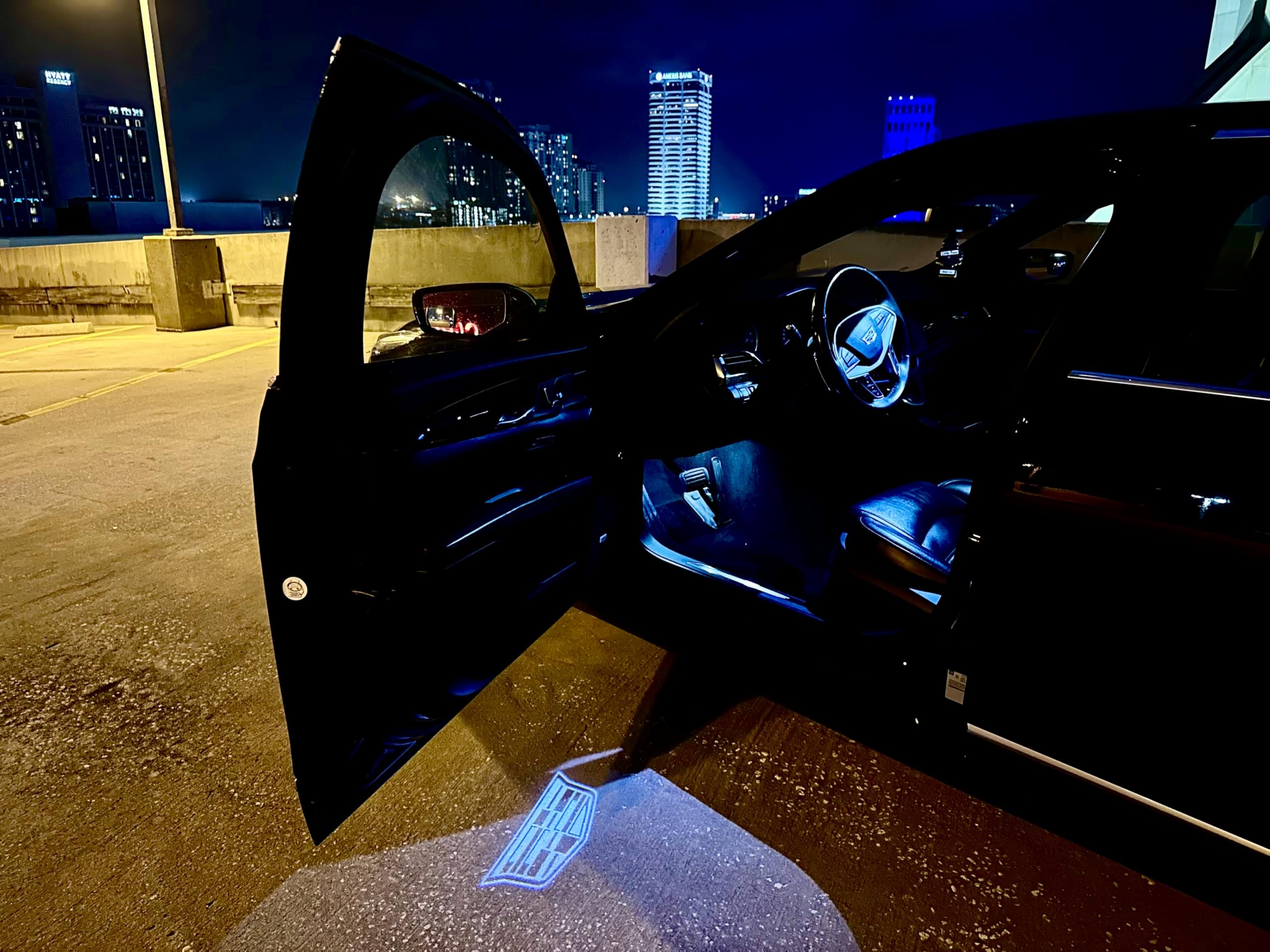 MKFlip 4PC LED Car Door Projector Lights - Compatible with Cadillac SRX CT6 XTS ATS XT4 XT5 XT6 | Dual Plug Puddle Lights with Custom Logo Projection | Welcome Courtesy Shadow Lights for Nighttime Safety & Style