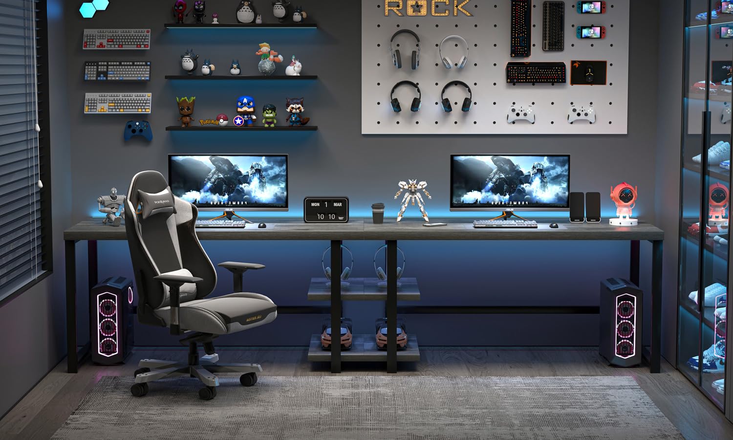 EXCEFUR 53 Inch Industrial Computer Desk with Storage Shelves - Sturdy Wood Study Writing Table for Home Office, Bedroom & Living Room - Grey | Perfect for Remote Work, Gaming & Study Spaces
