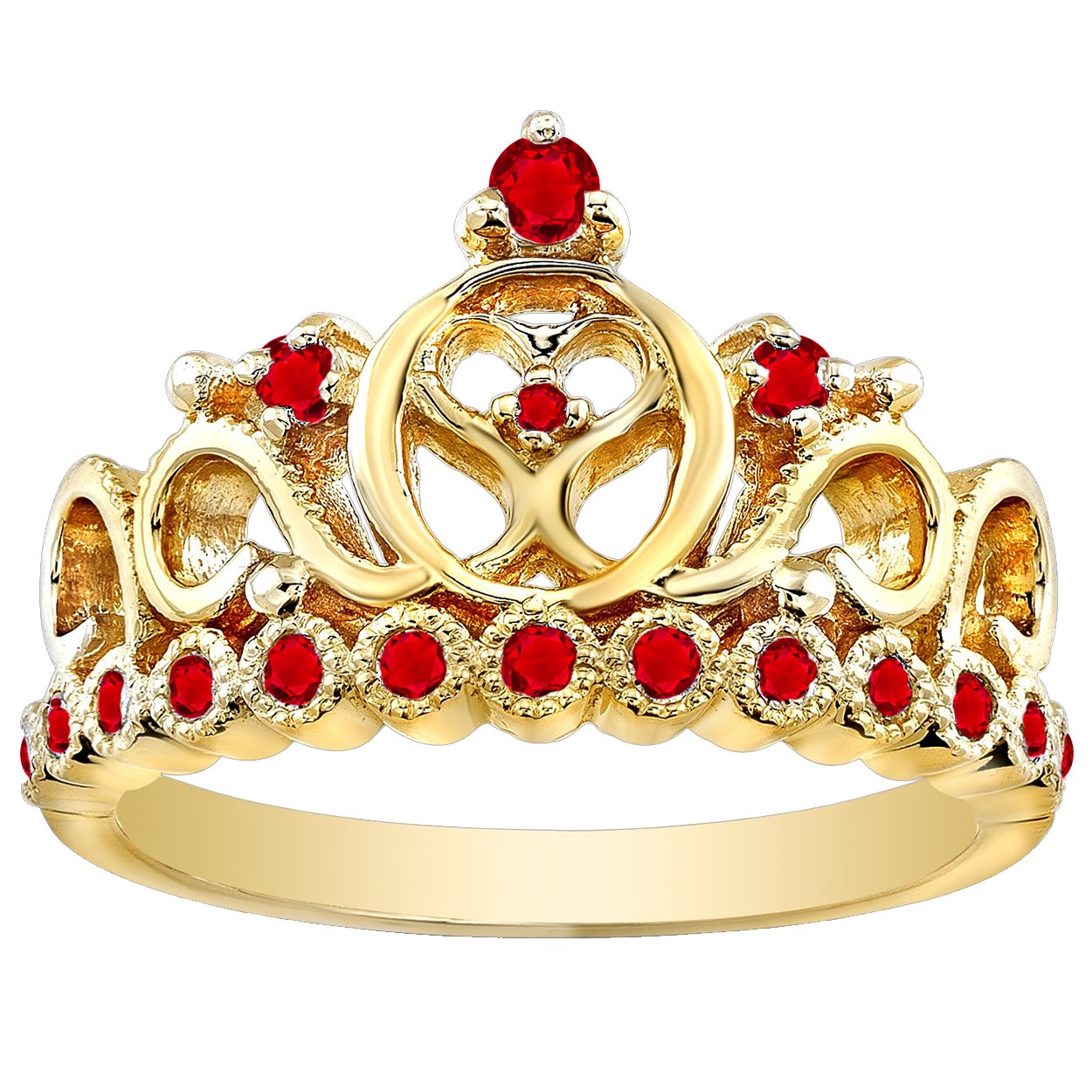 14K Yellow Gold Ruby Heart Crown Ring for Women - Elegant Valentine's Day Gift, Anniversary Jewelry, Romantic Proposal Ring, Bridal Party Accessory
