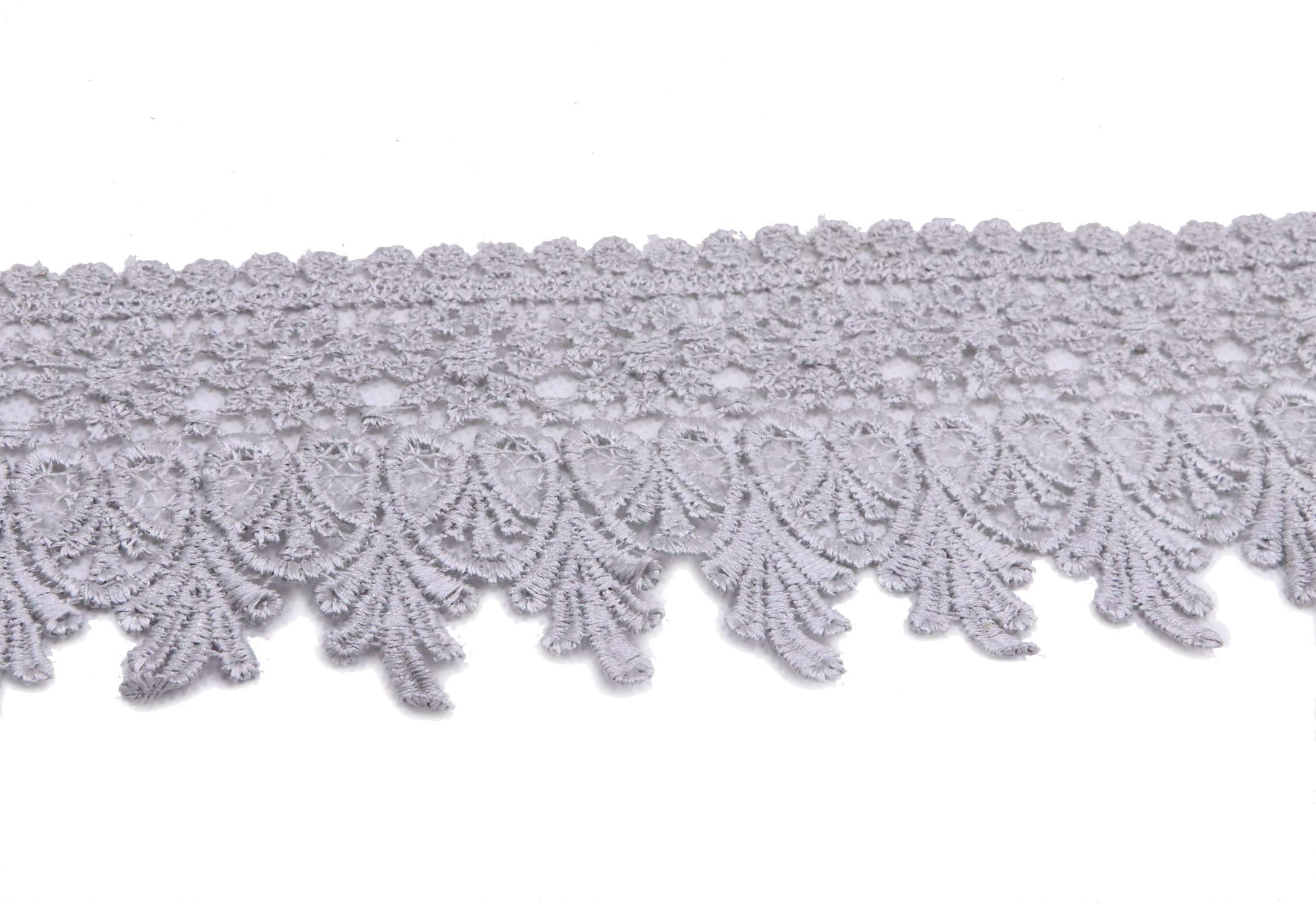 YYCRAFT 5 Yards Silver Lace Edge Trim for Wedding Dress, DIY Sewing Crafts (3.5 Inch Wide) - Perfect for Bridal Gowns, Table Runners, and Home Decor Projects