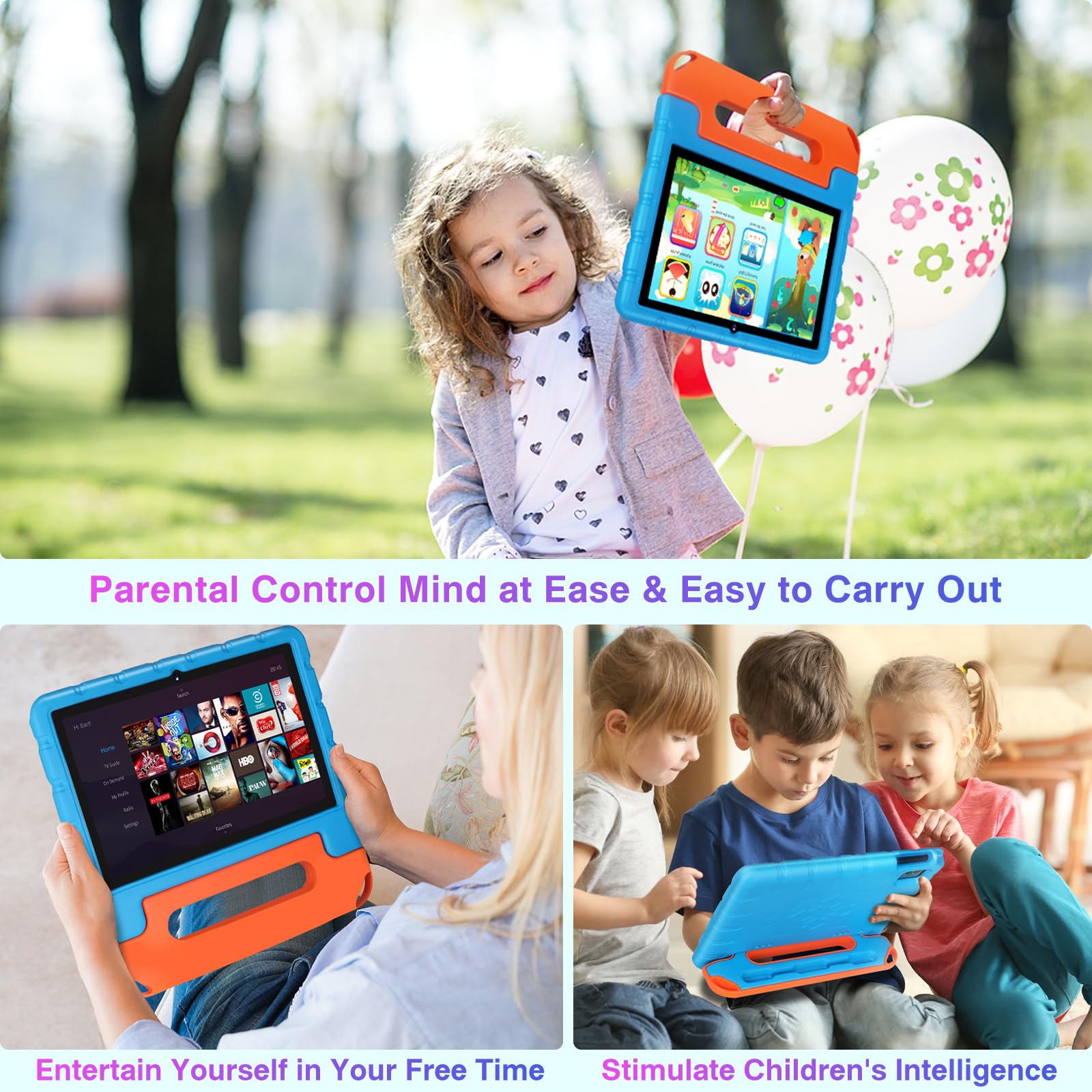 ZIOVO 10 Inch Android 13 Tablet - 12GB RAM 128GB ROM (Expandable to 1TB), 5G WiFi, Octa-Core 2.0GHz, Bluetooth 5.0, 8MP+5MP Dual Camera, 6000mAh Battery, Kids Mode with Protective EVA Case (Blue) - Perfect for Online Learning, Gaming & Entertainment