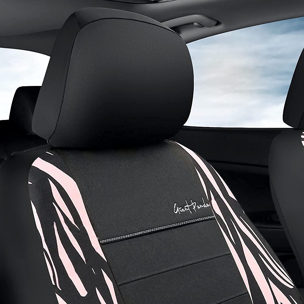 Pink Zebra Print Car Seat Covers - Bucket Seat Covers with Cloth Front & Airbag Compatible for Cars & SUVs | Perfect for Daily Commute & Road Trips