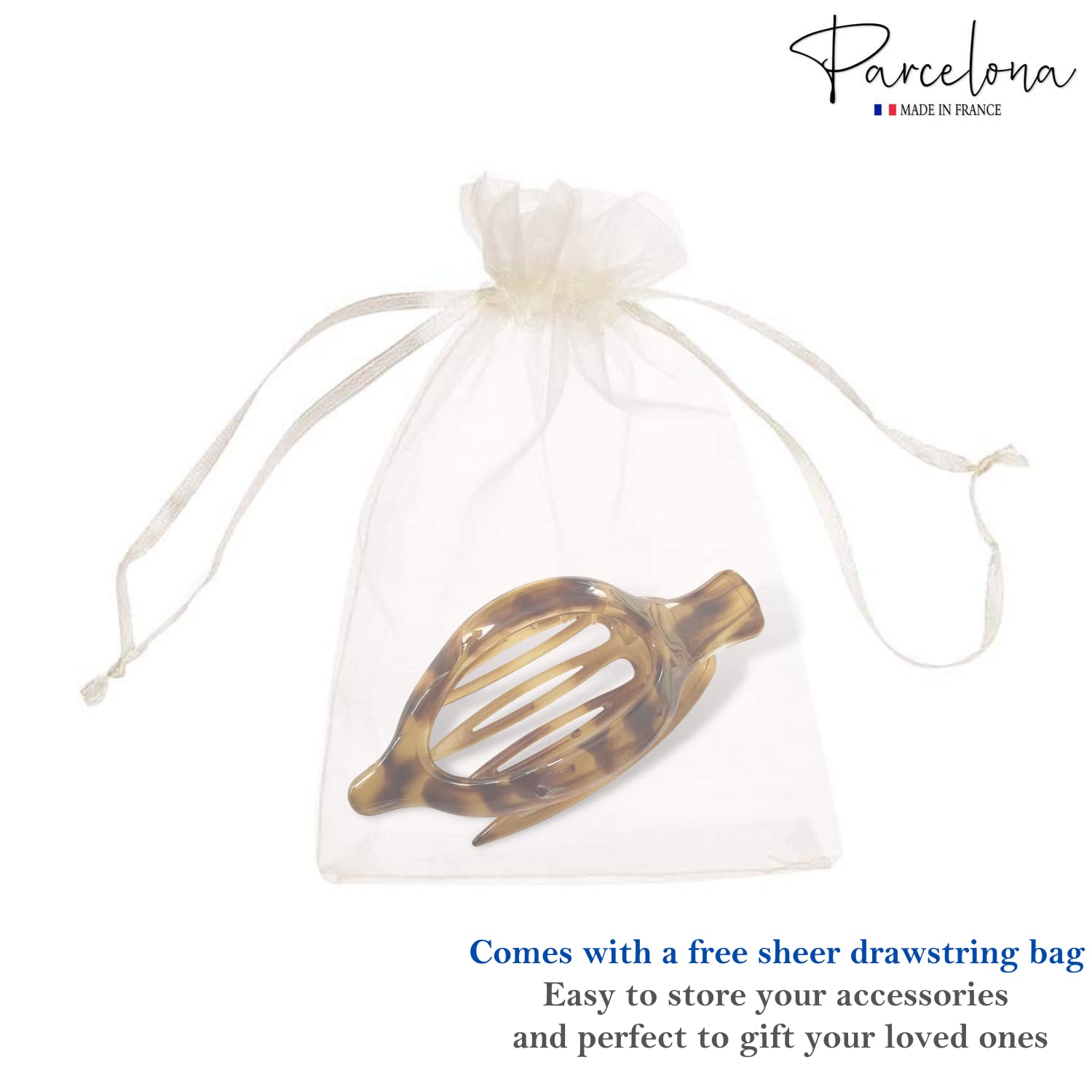 Parcelona France Wide Beak Celluloid Hair Claw Clip - Light Tortoise Shell Design for Women's Hairstyles | Perfect for Updos, Ponytails & Everyday Hair Accessories