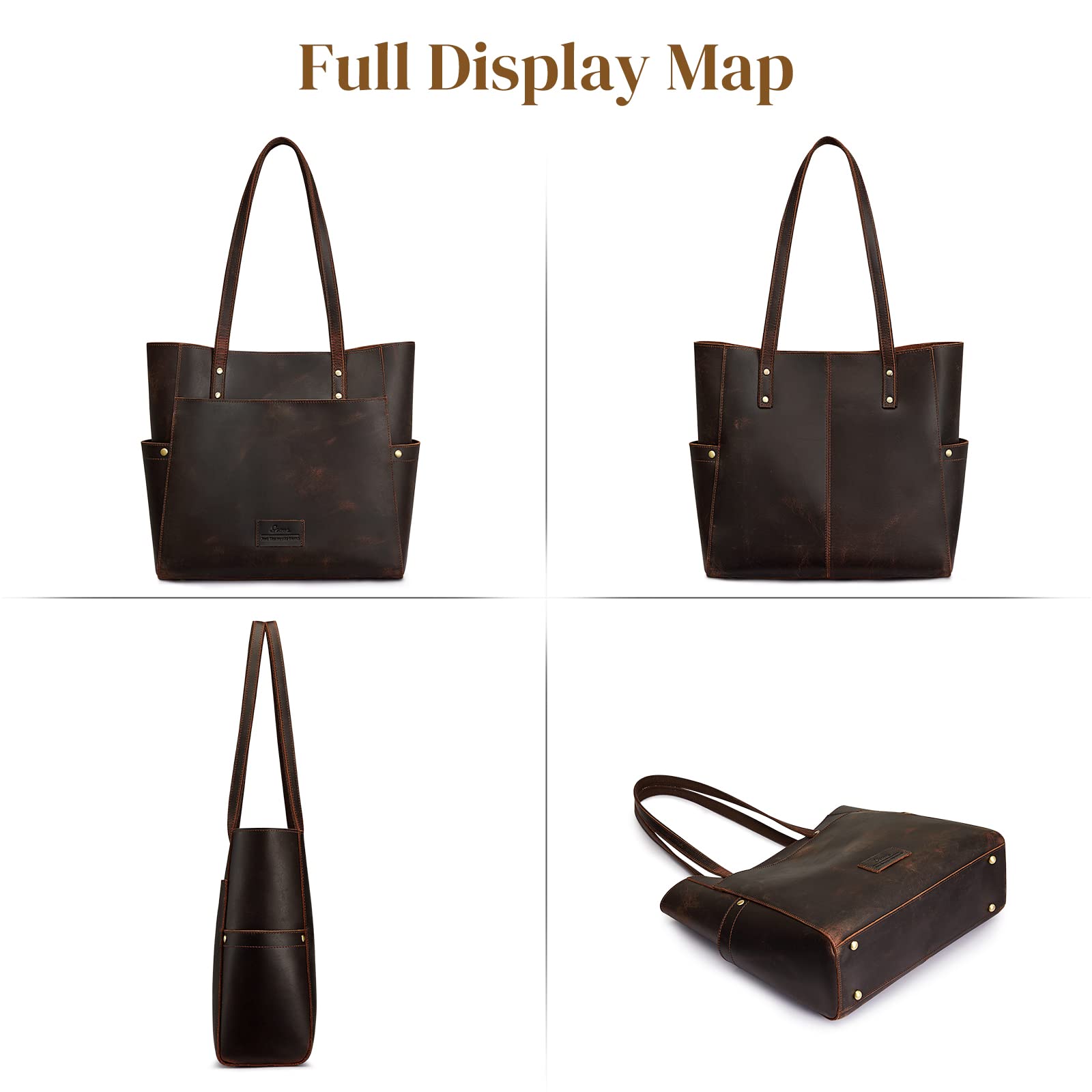 Genuine Leather Tote Bag for Women - Large Vintage Shoulder Purse - Work Bag, Office, Travel & Everyday Use