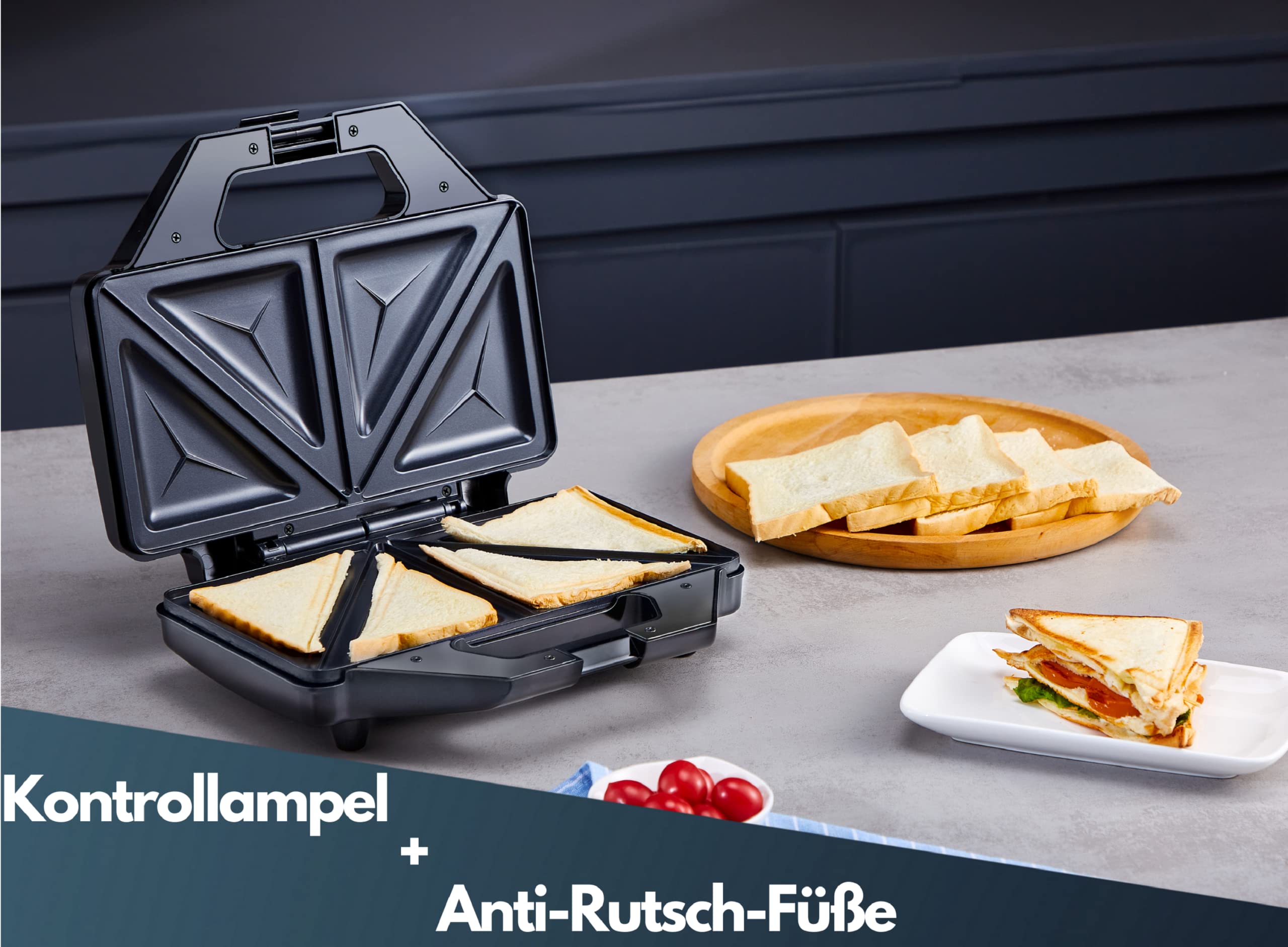 Steinborg XXL Sandwich Maker - 4 Sandwich Capacity, Cool-Touch Handle, Non-Stick Coating, Electric Panini Press & Grill - Perfect for Breakfast, Lunch, and Quick Snacks at Home or Office