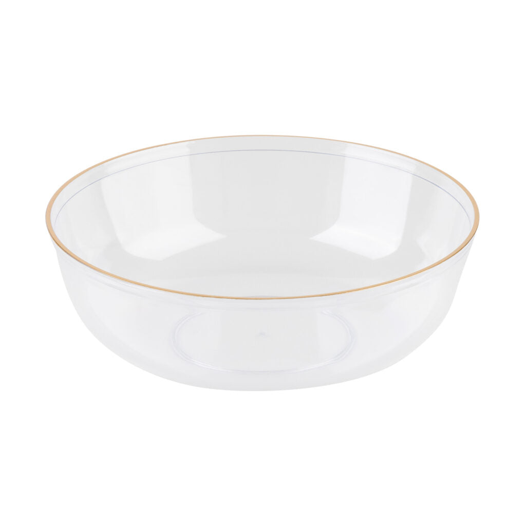 16 oz. Clear & Gold Round Premium Plastic Soup Bowls - Set of 10 - Shatterproof & Microwave Safe - Perfect for Restaurants, Catering & Home Dining