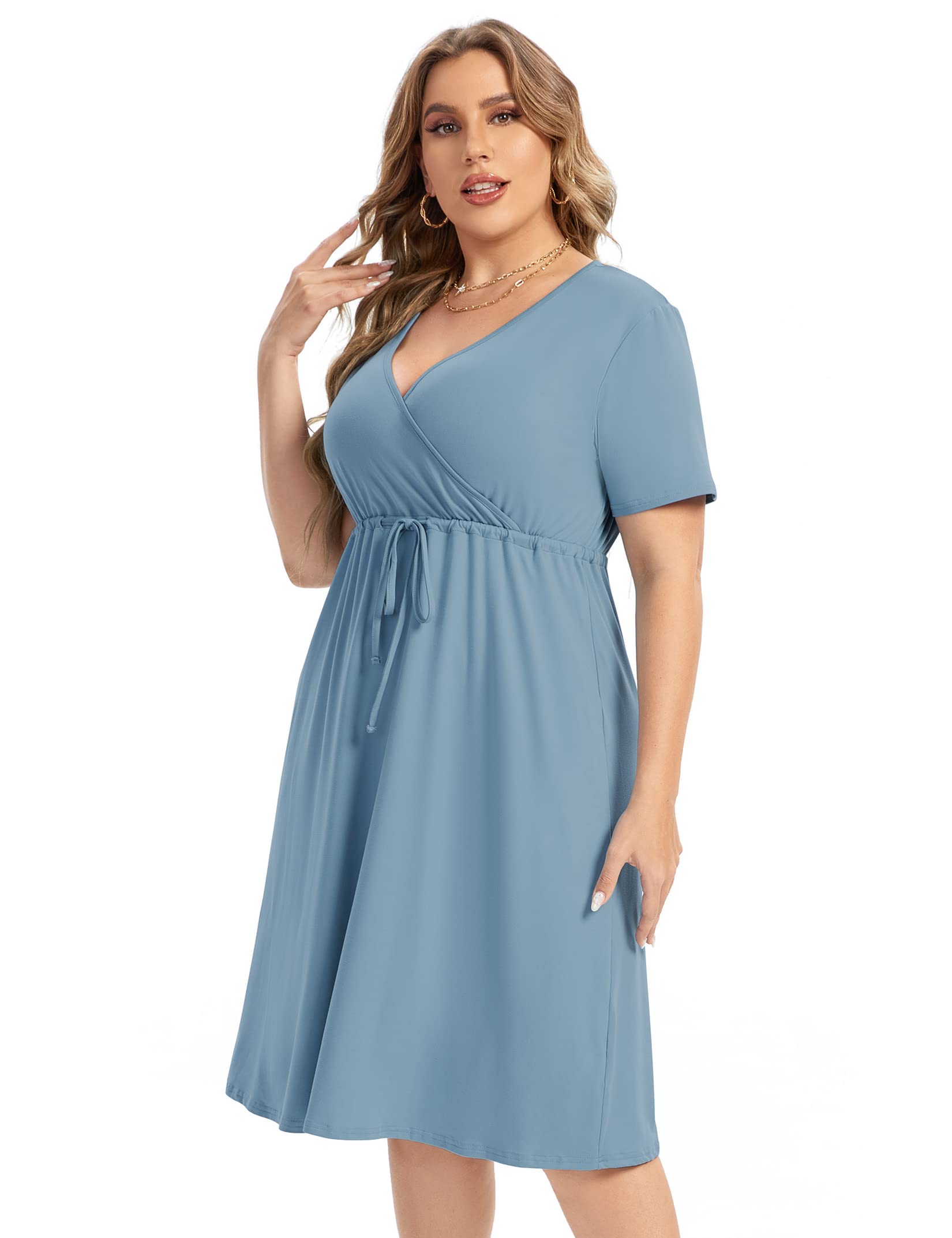 KOJOOIN Women's Plus Size Casual Floral Print Dress - Short Sleeve V-Neck A-Line Ruffle Summer Dress for Women | Perfect for Beach, Party & Everyday Wear