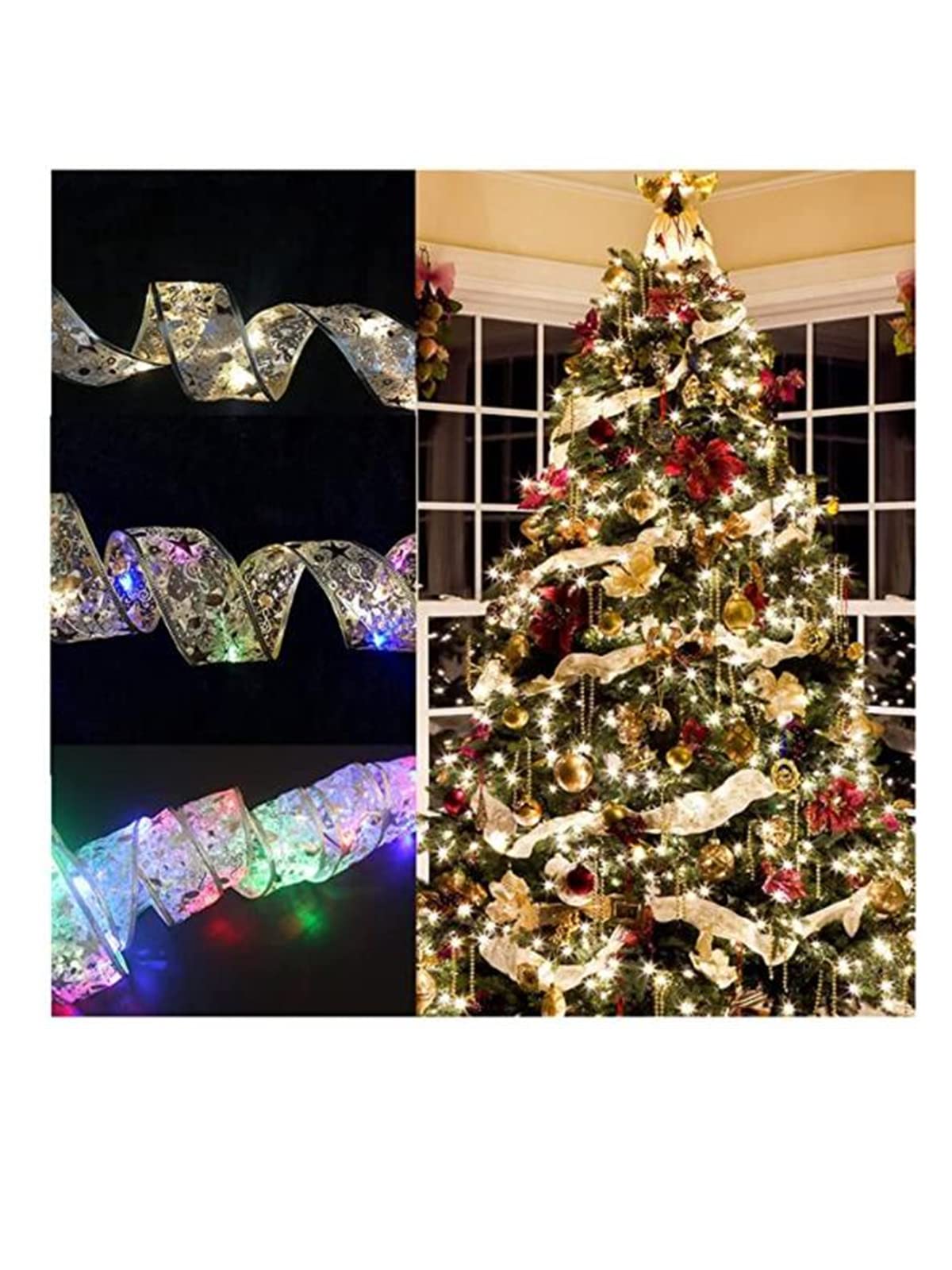 JINRS 6.5ft White LED Fairy Christmas Lights - Battery Operated Shining Ribbon Decor for Xmas Tree, DIY Lace Bow, Indoor & Outdoor Holiday Decorations | Perfect for Christmas Tree Decorating, Bedroom, Wedding, Party & Garden Lighting