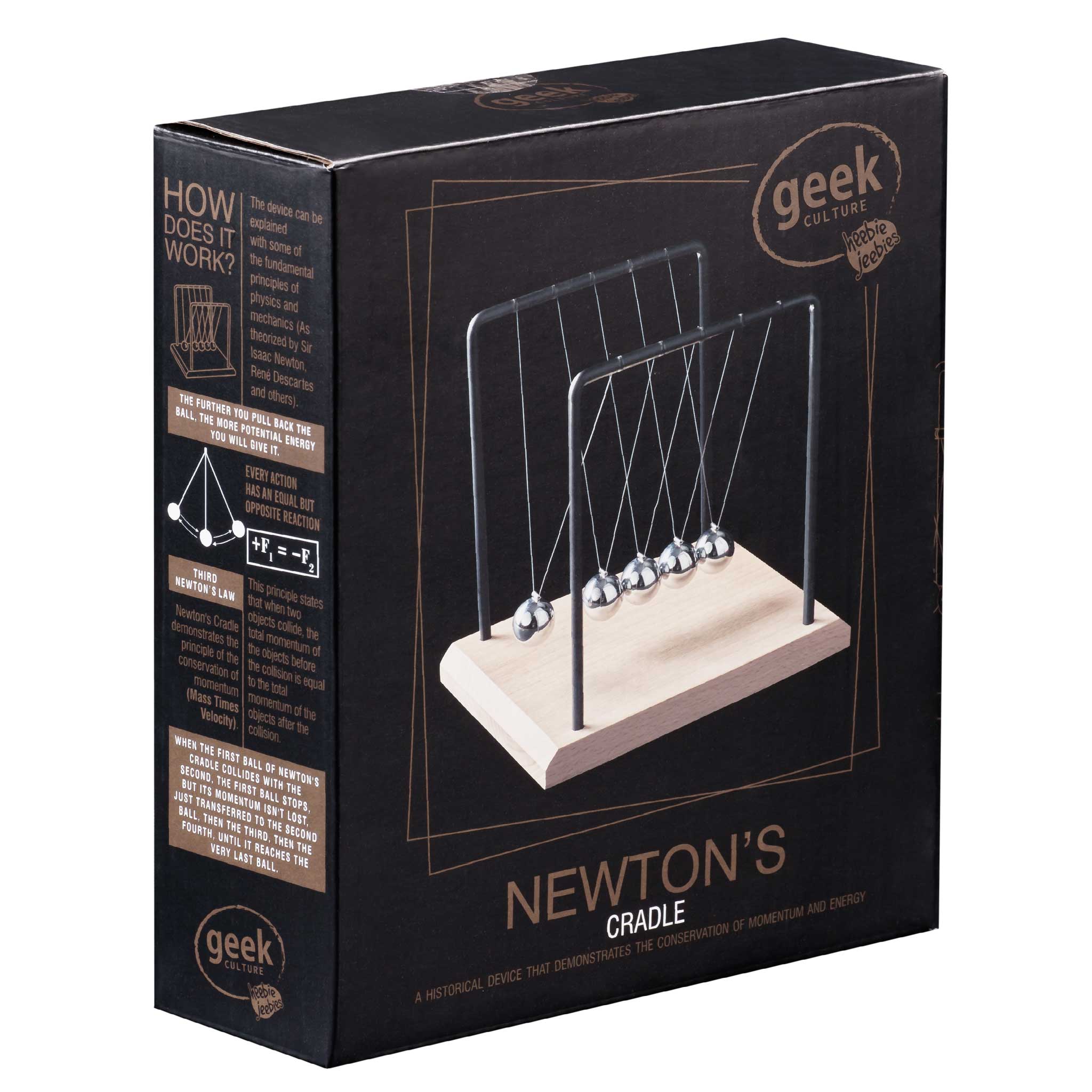 Heebie Jeebies 14cm Newton's Cradle with Wooden Base - Classic Physics Desk Toy for Office, Home Decor & Stress Relief