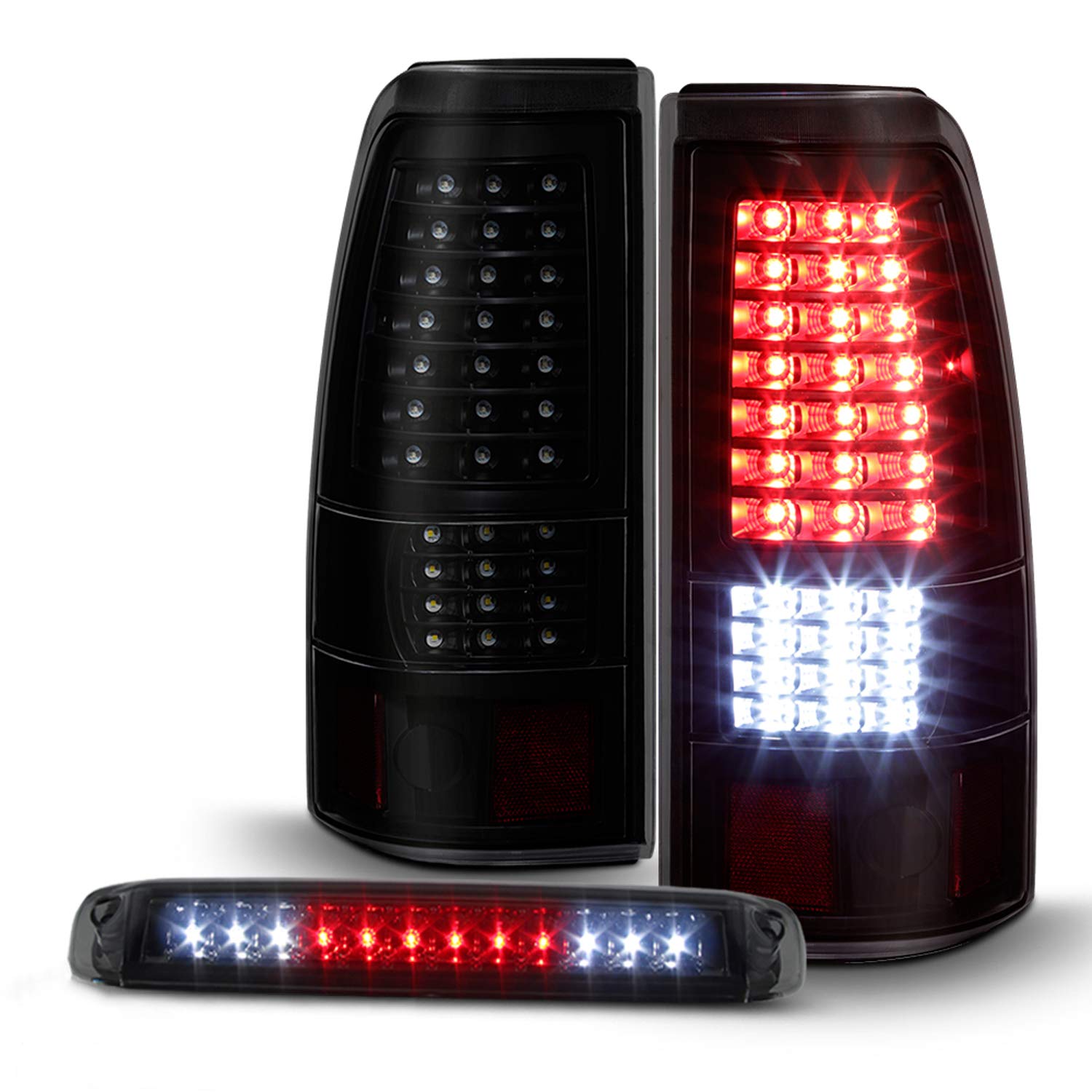 AKKON LED Tail Lights & 3rd Brake Light for 1999-2002 Chevy Silverado 1500/2500/3500 - Smoked Lens Replacement - Upgrade Your Truck's Style & Safety for Night Driving & Off-Road Adventures