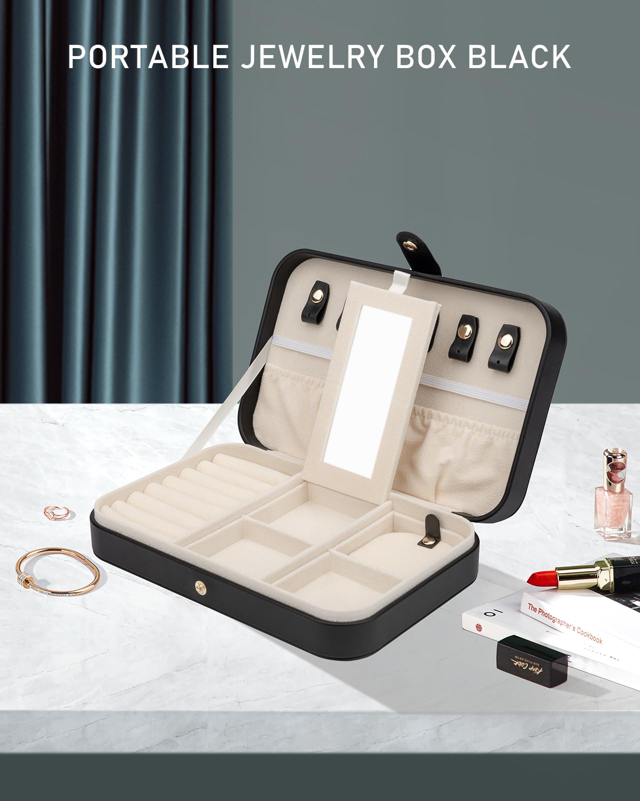 2-Layer Travel Jewelry Organizer Box for Women - Portable Mini Jewelry Case with Storage Compartments | Perfect Jewelry Gift for Women & Girls | Great for Travel, Home Storage & Daily Use - Black