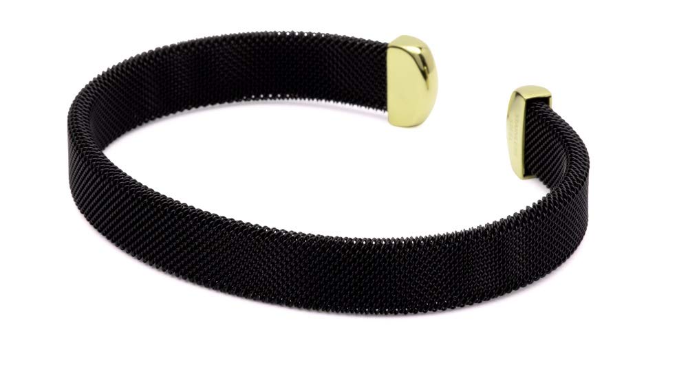 QRAY Midnight Black and Gold Stainless Steel Mesh Golf Bracelet for Men & Women - Stylish Sports Jewelry for Golf, Tennis, Running & Everyday Wear