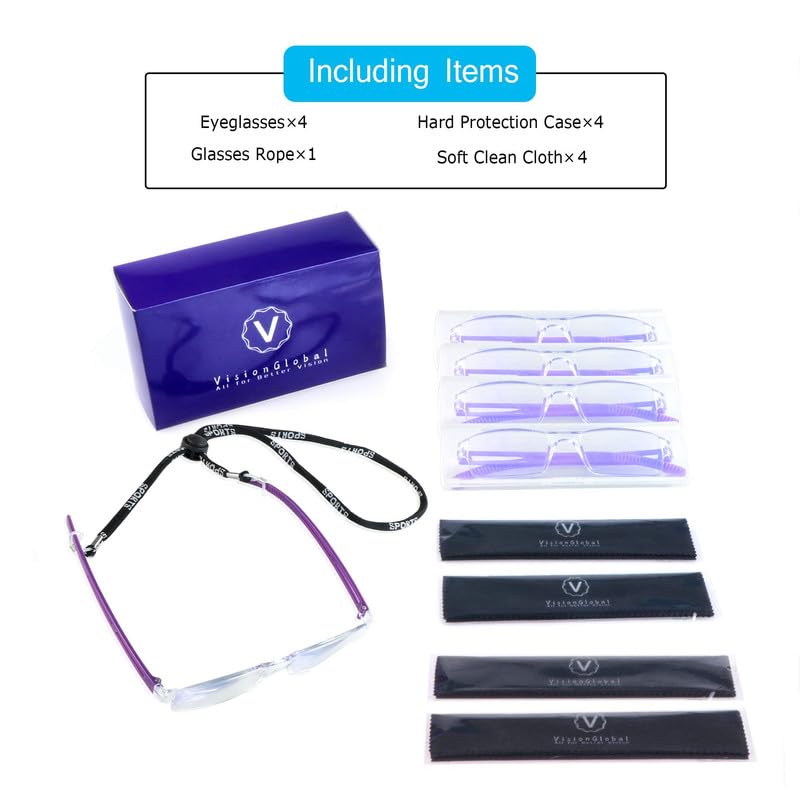 LifeArt 2/4 Pairs Blue Light Blocking Reading Glasses for Men & Women - Anti Eyestrain Computer Glasses with Rectangle Frame - Perfect for Office Work, Gaming & Screen Time