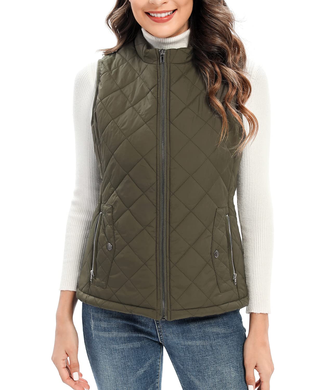 Xeoxarel Women's Quilted Puffer Vest with 4 Pockets - Lightweight Warm Winter Gilet Jacket for Outdoor Hiking, Travel & Casual Wear (Includes Inner Pockets)