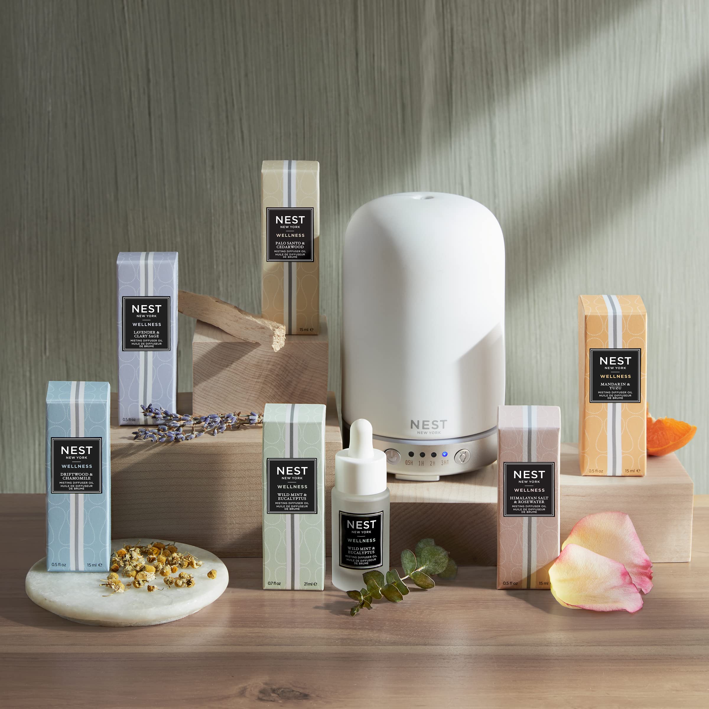 NEST New York Essential Oil Diffuser Set with Wild Mint & Eucalyptus - Aromatherapy for Home, Office & Spa Relaxation